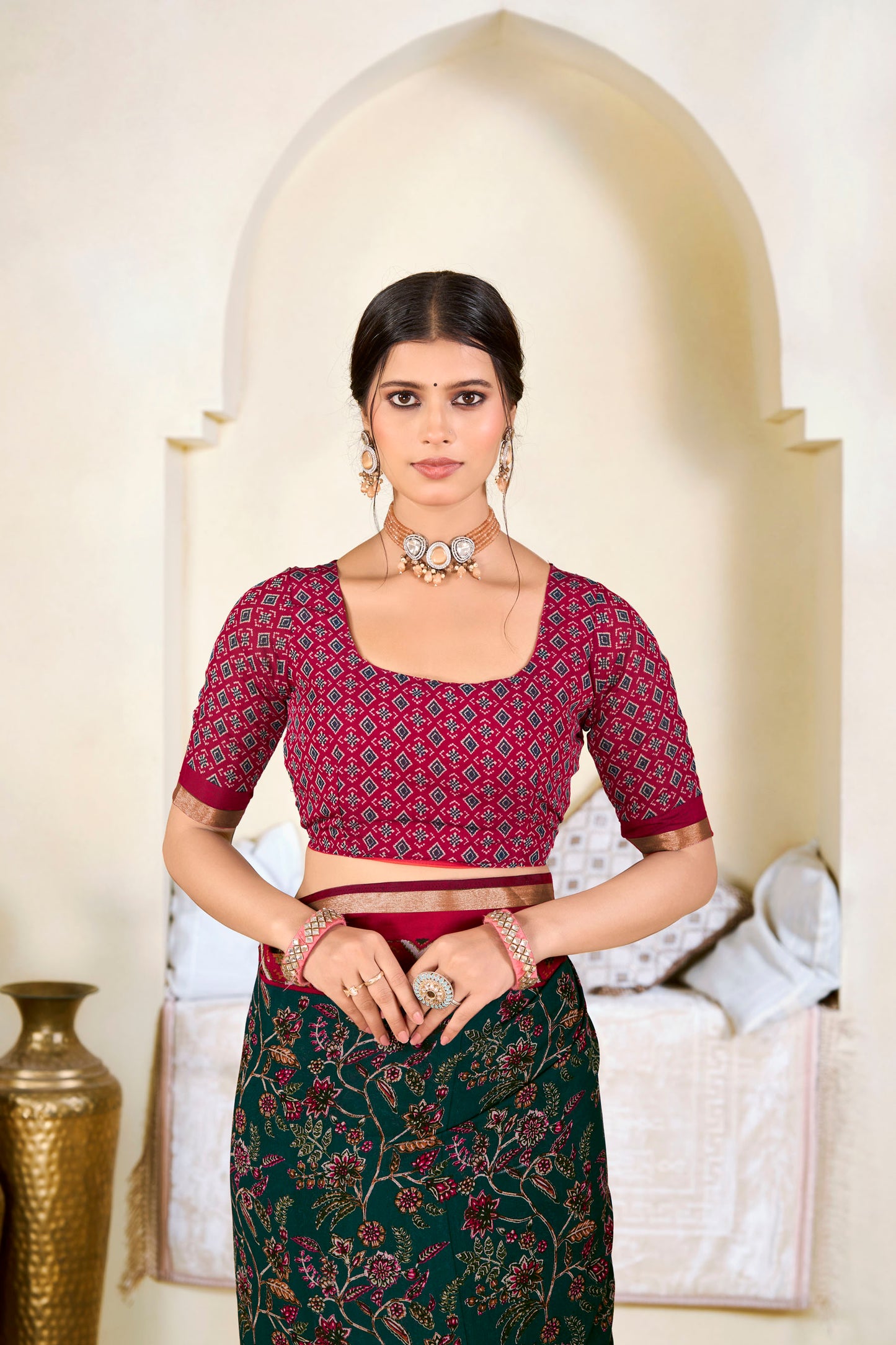 Monalisa - Green Printed Liva Cotton Silk Saree