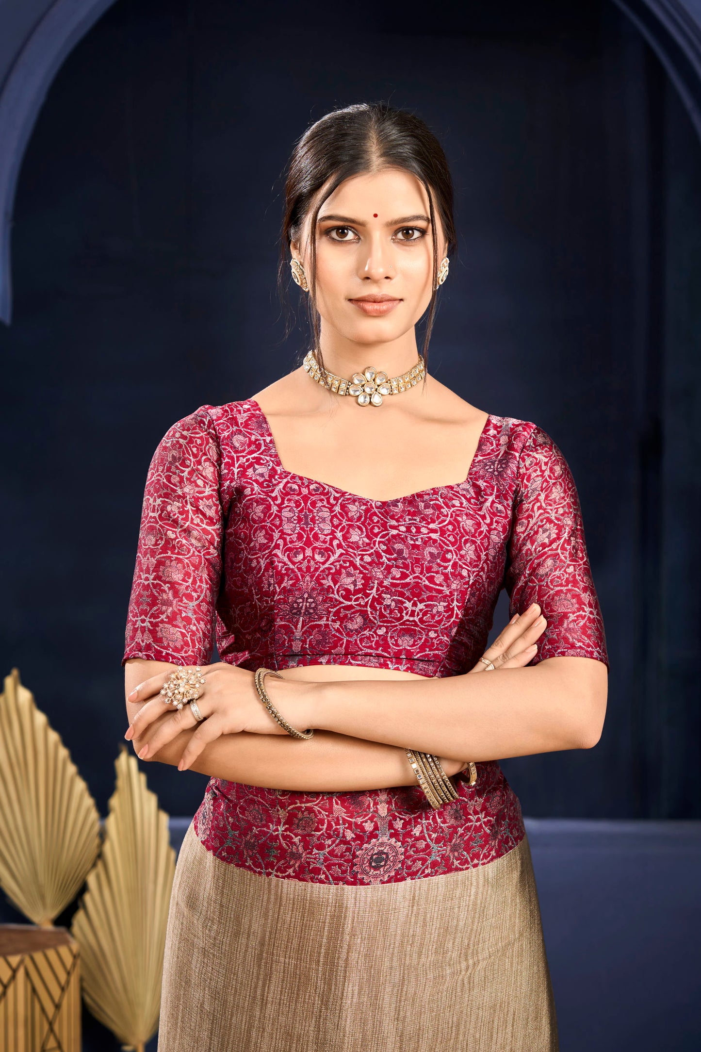 Varnika - Pink Printed Flow Chiffon Saree