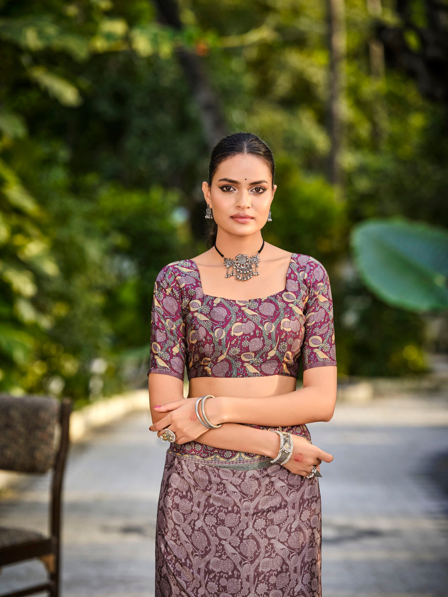 Rajkala - Mauve Printed Crepe Silk Saree