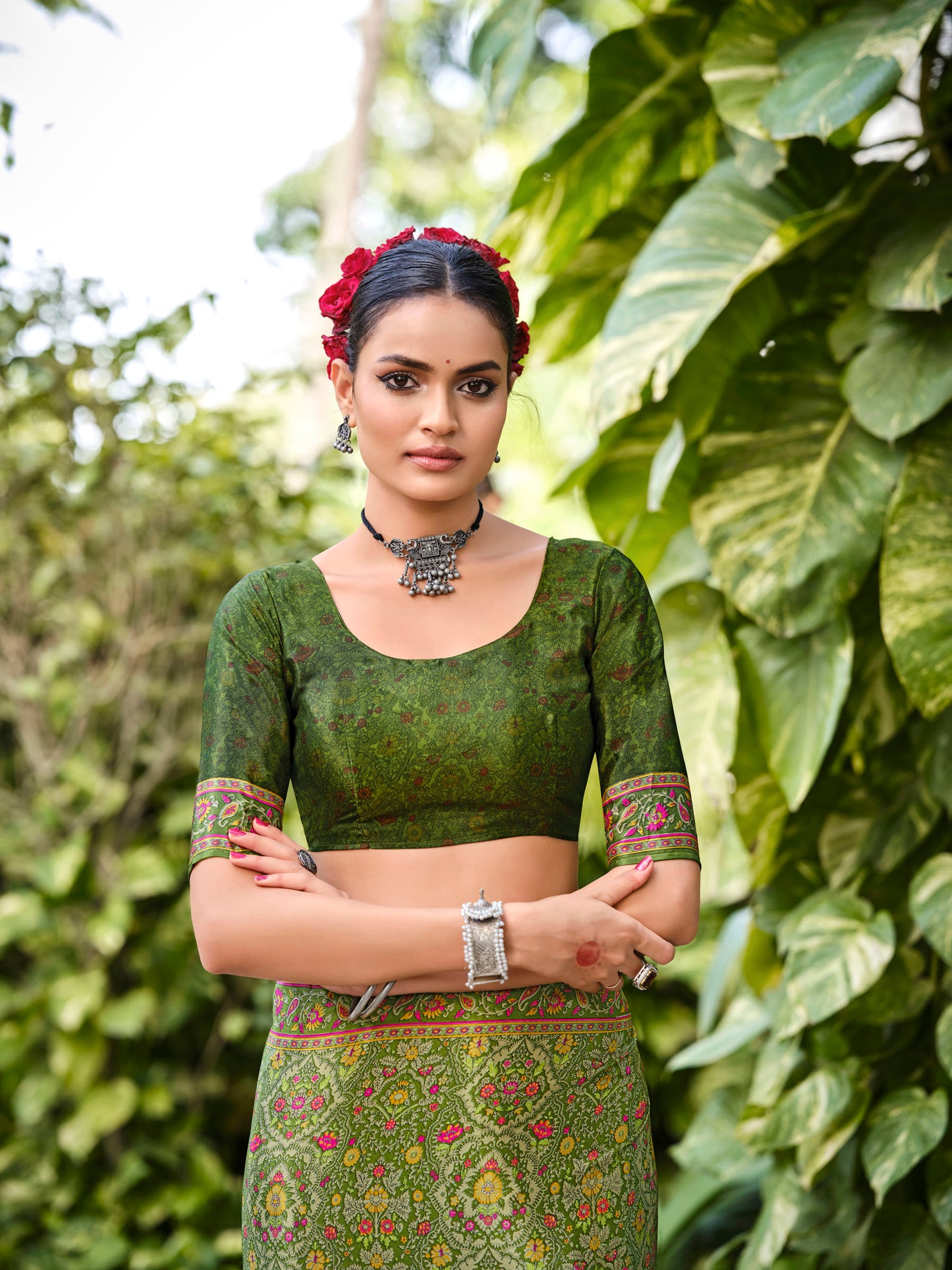 Rajkala - Green Printed Crepe Silk Saree