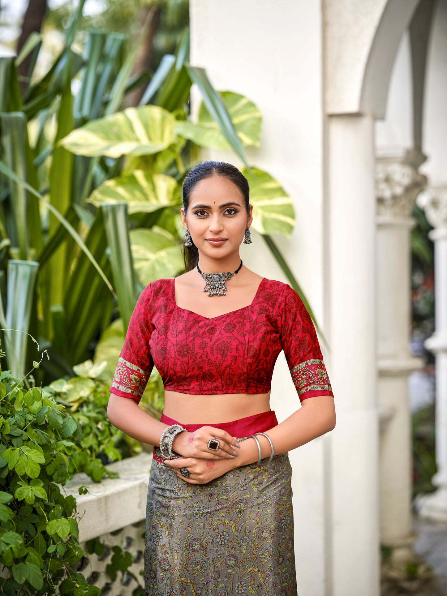 Rajkala - Silver Printed Crepe Silk Saree