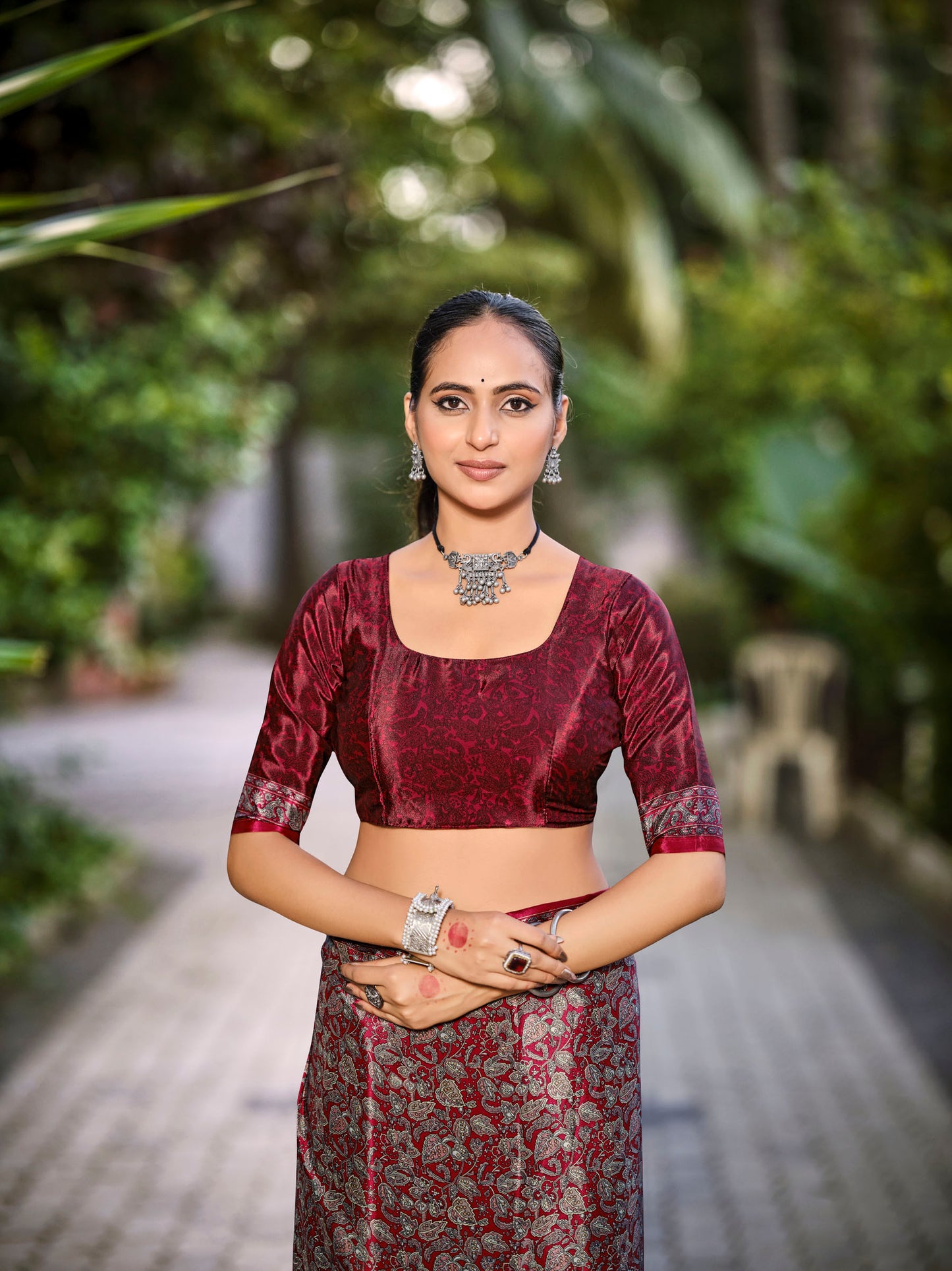 Rajkala - Maroon Printed Crepe Silk Saree