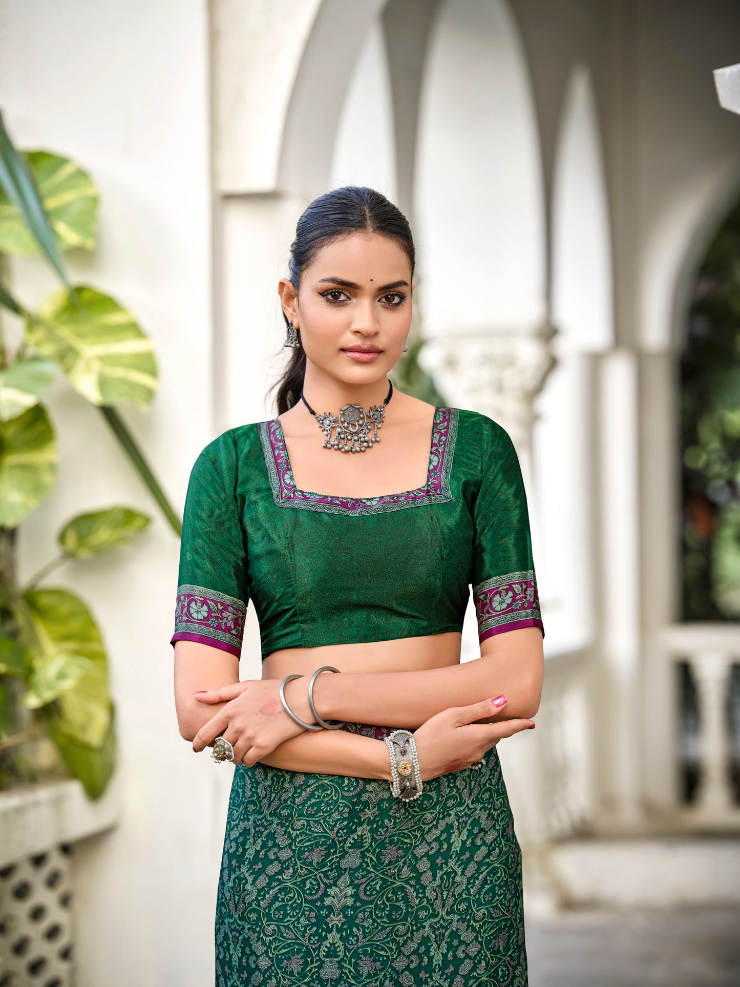 Rajkala - Green Printed Crepe Silk Saree