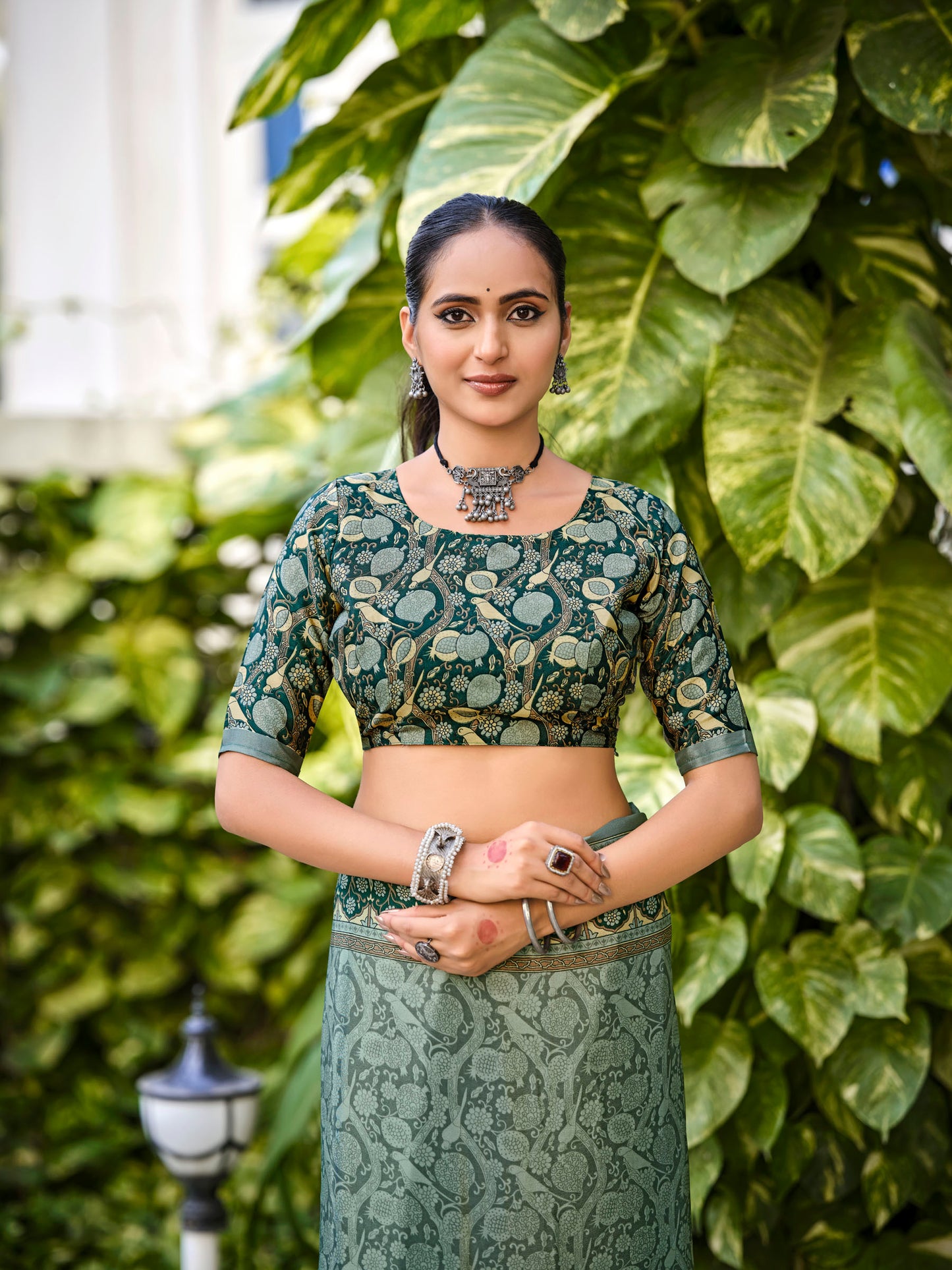 Rajkala - Sea Green Printed Crepe Silk Saree