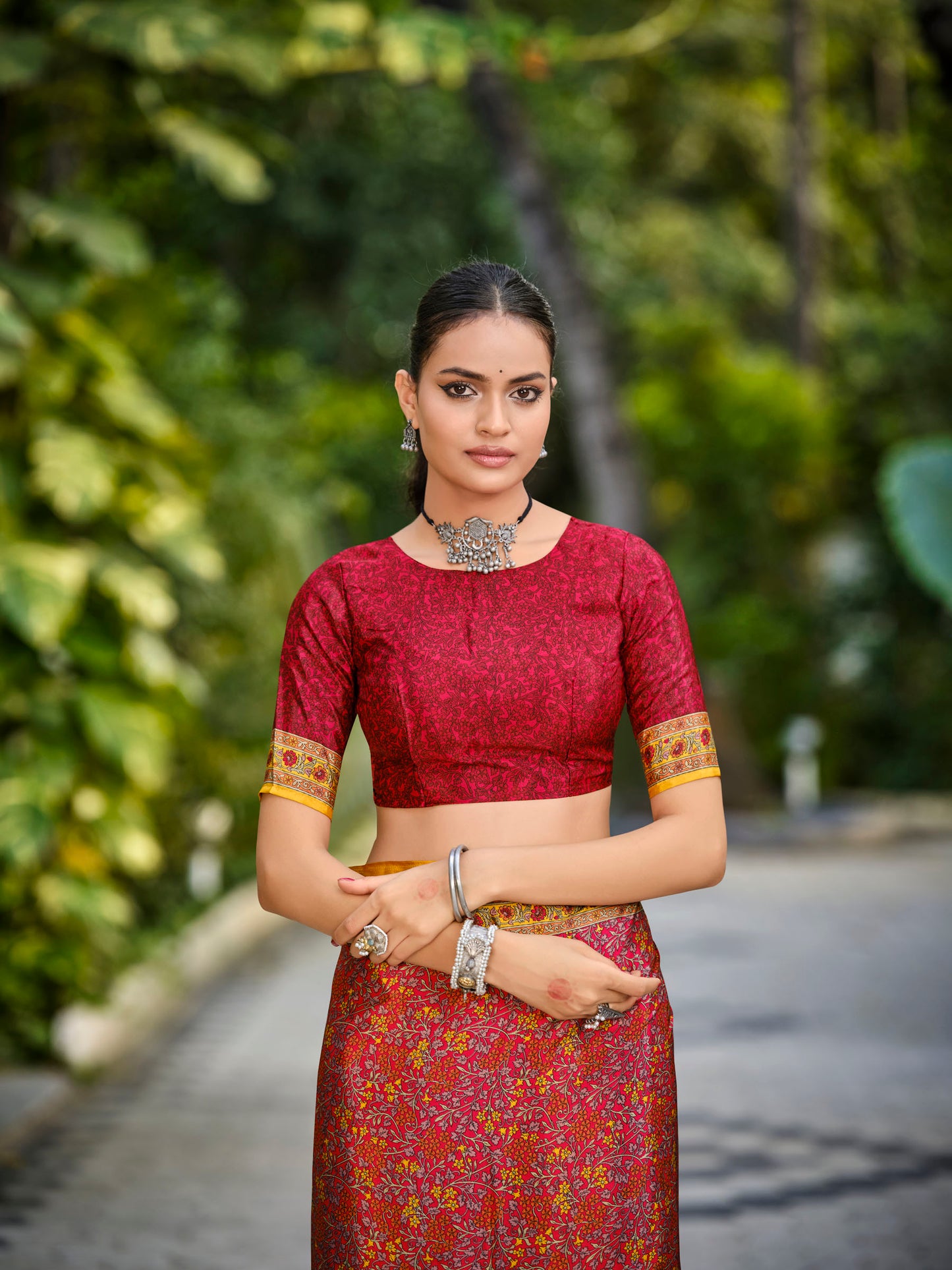 Rajkala - Red Printed Crepe Silk Saree