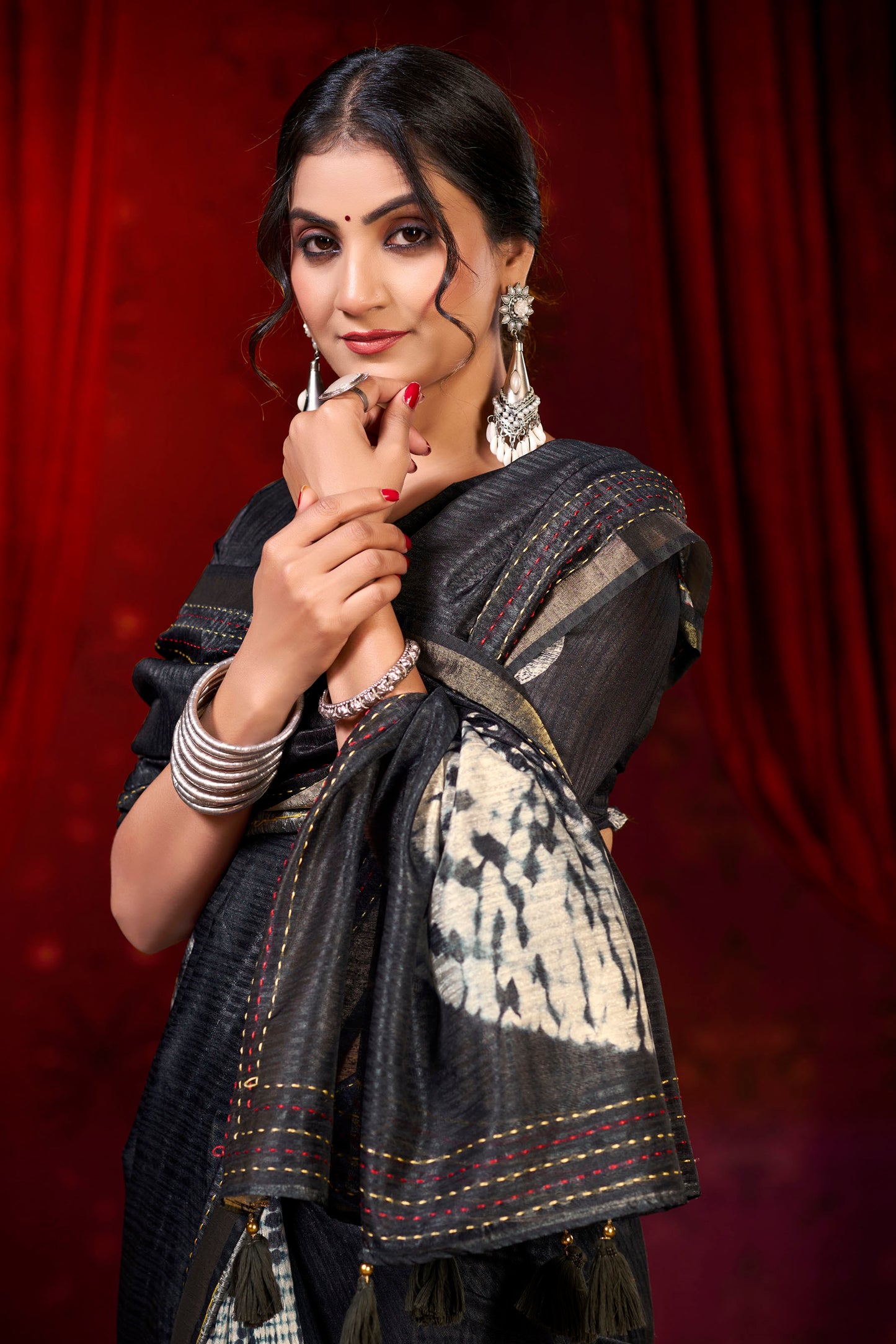 Suchika - Black Printed Silk Saree