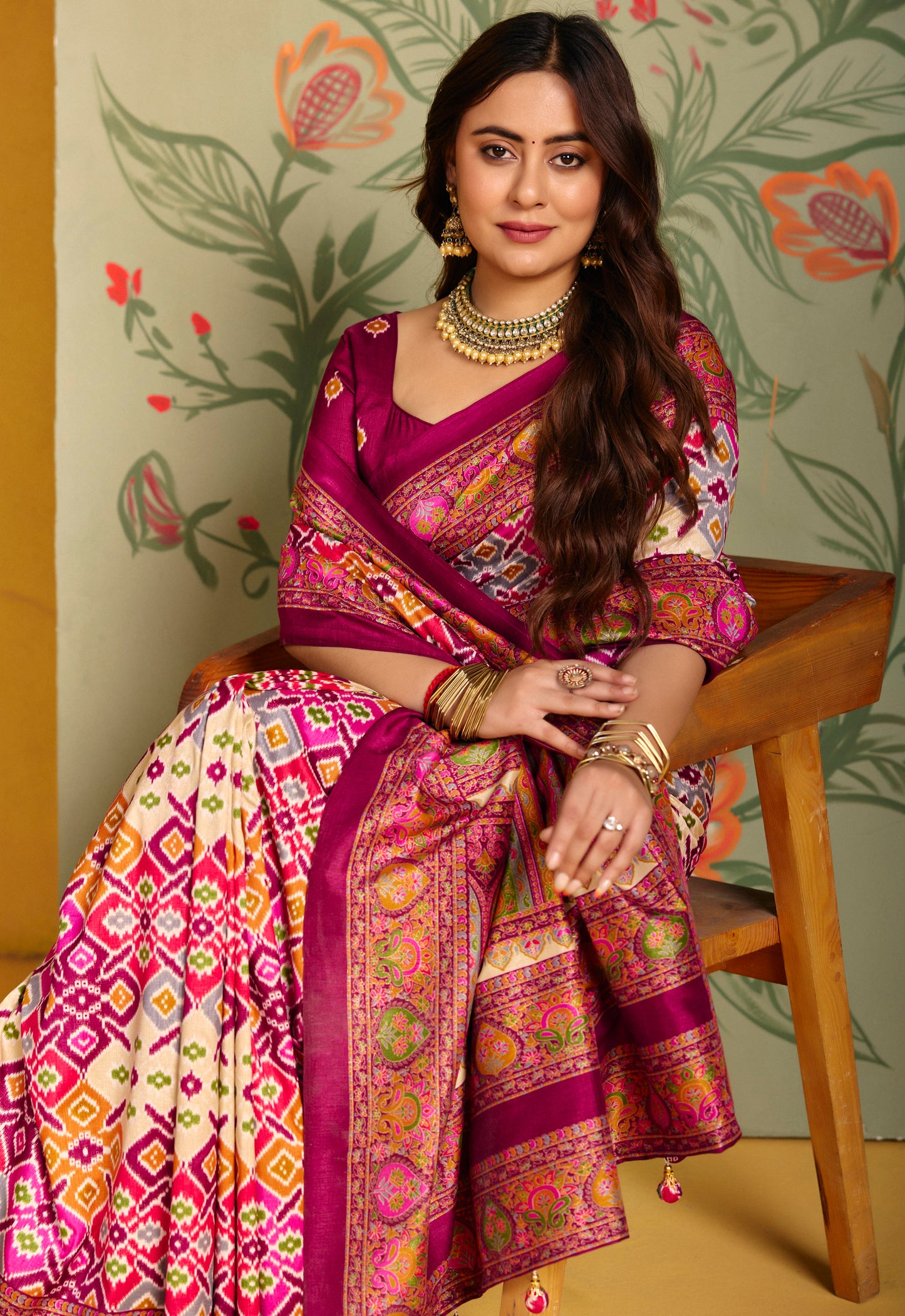 Kumuda - Purple Mysore Silk Jari Printed Saree with Tassels