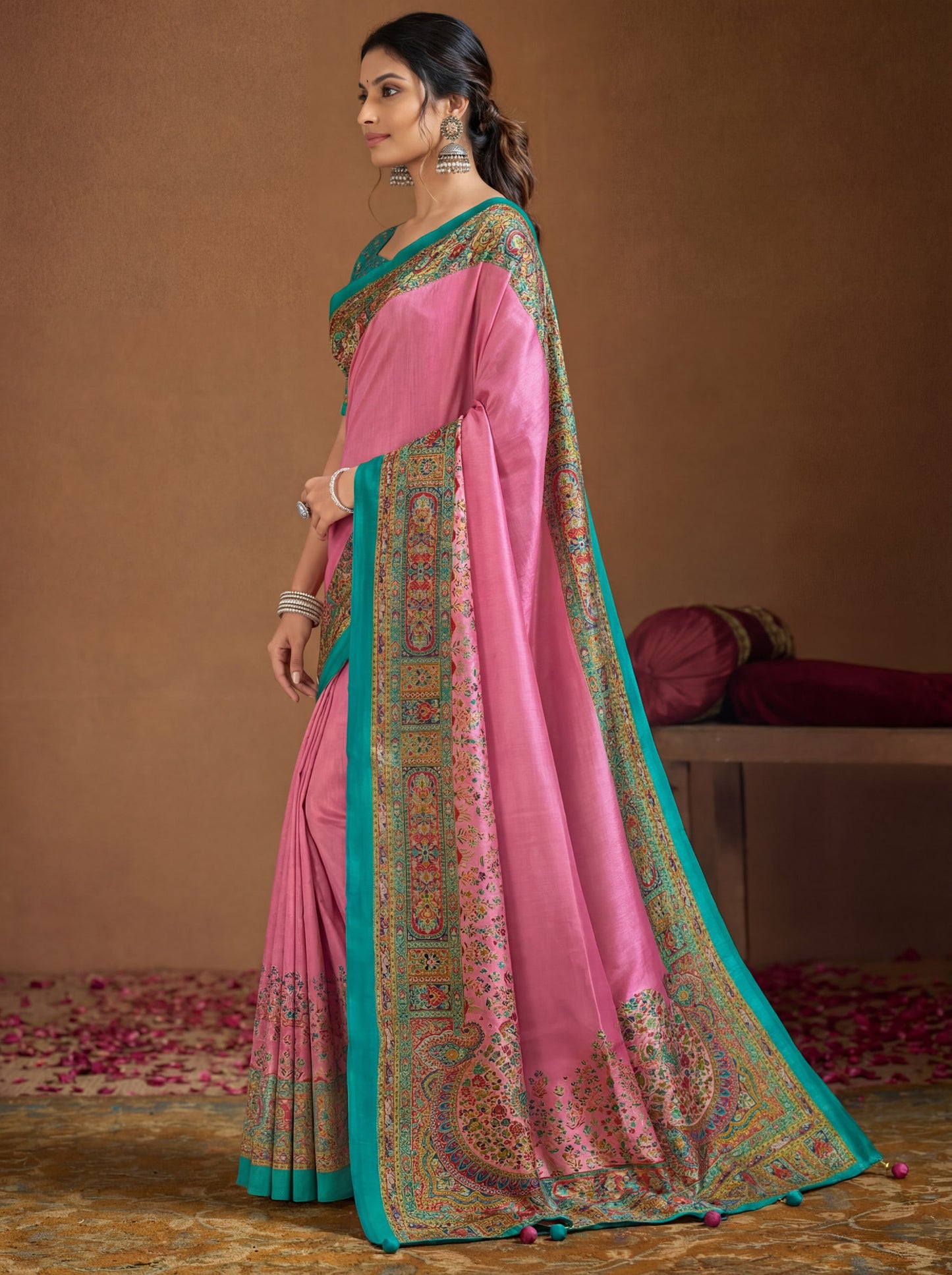 Kumuda - Violet Mysore Silk Jari Printed Saree with Tassels
