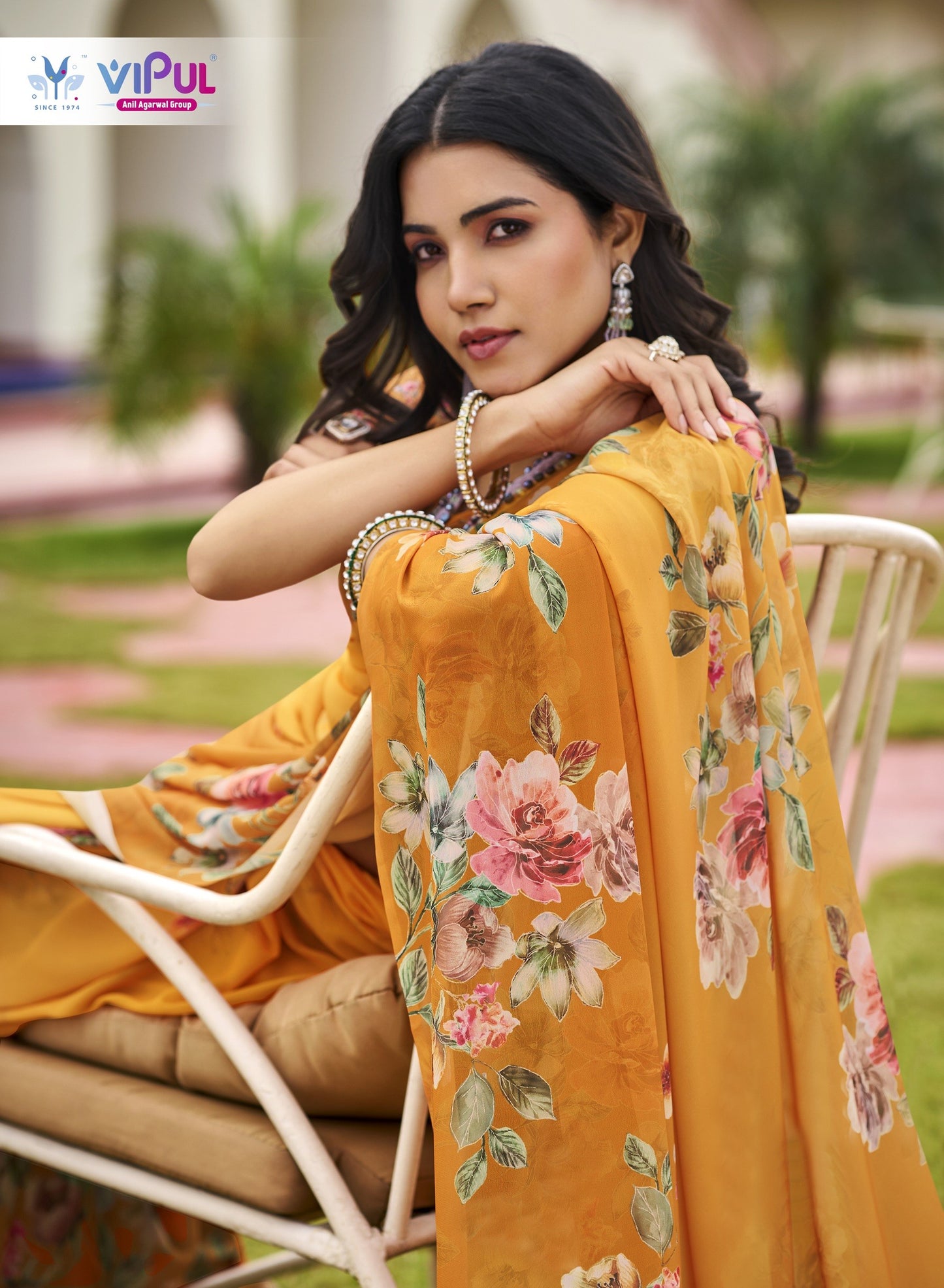 Twisha - Yellow Georgette Floral Digital Printed Saree
