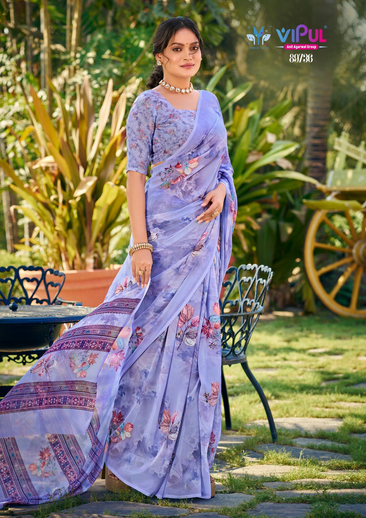 Riddhi - Lavender Georgette Floral Digital Printed Saree