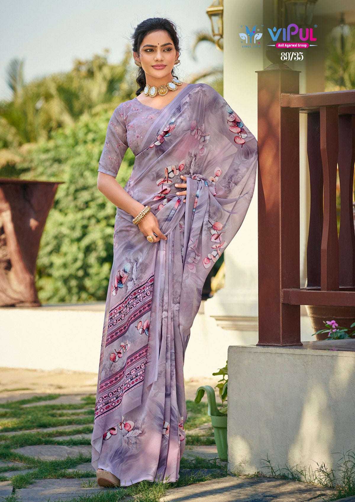 Riddhi - Mauve Georgette Floral Digital Printed Saree