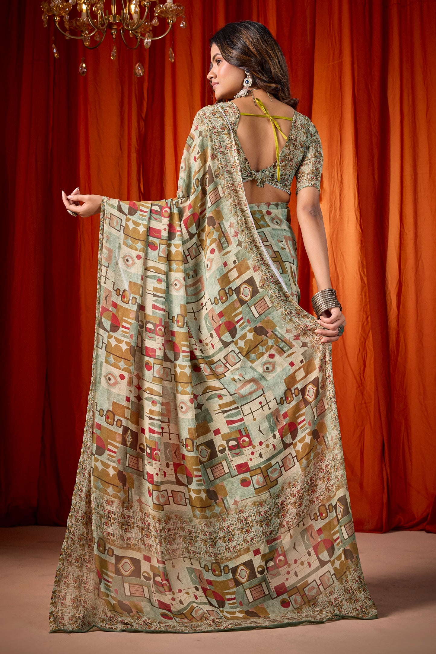 Shraddha - Green Georgette Digital Printed Saree