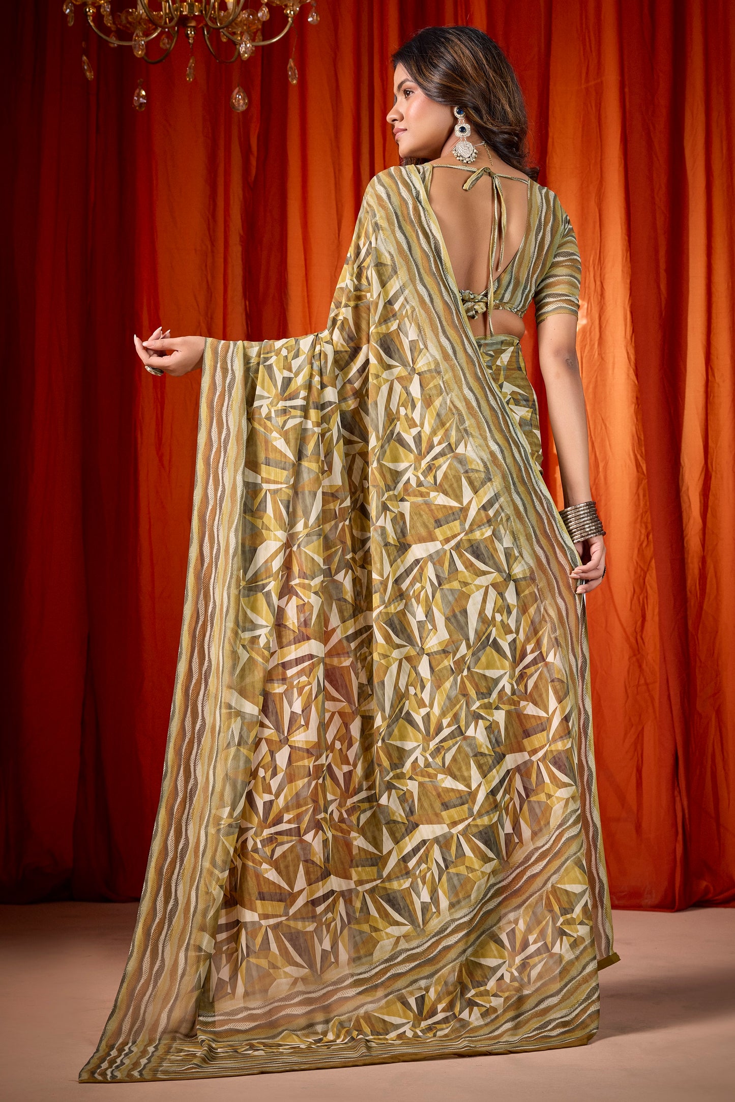 Shraddha - Yellow Georgette Digital Printed Saree