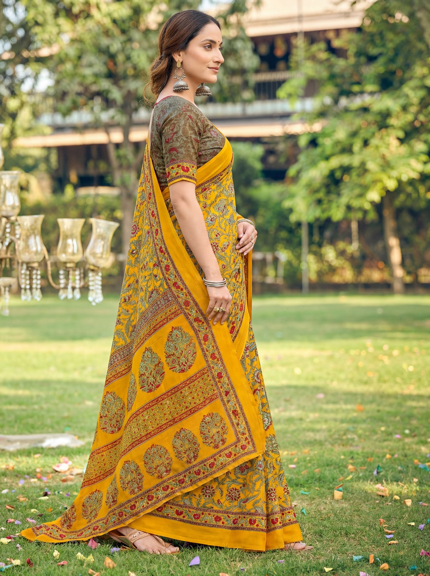 Rajkala - Yellow Printed Crepe Silk Saree