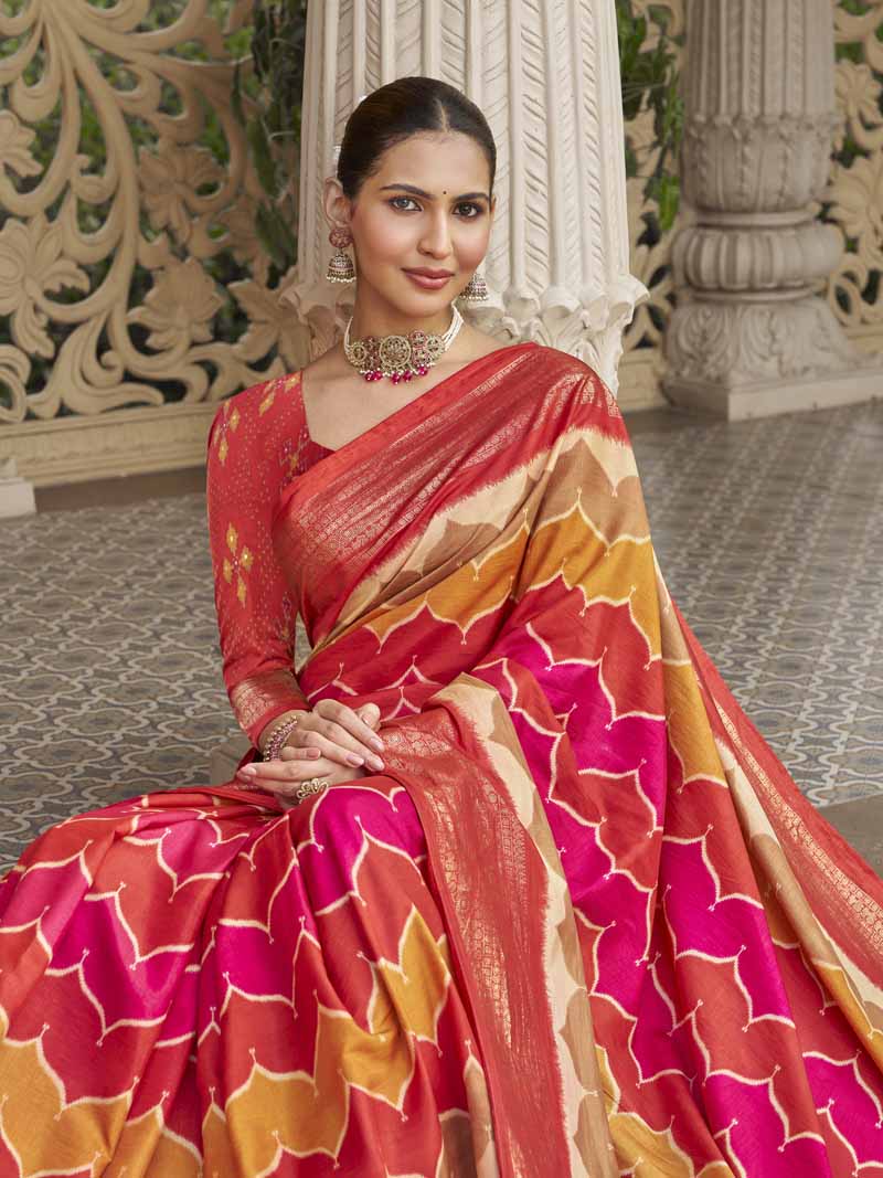 Gulmarg - Multicolor Silk Digital Printed Saree with Zari Border