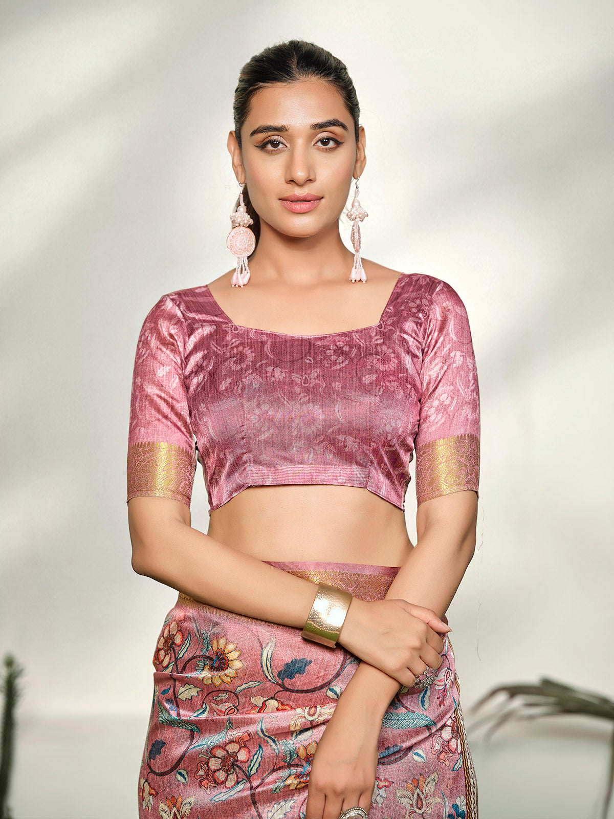Varnika - Rose Brown Digital Printed Moss Georgette Saree with Woven Border