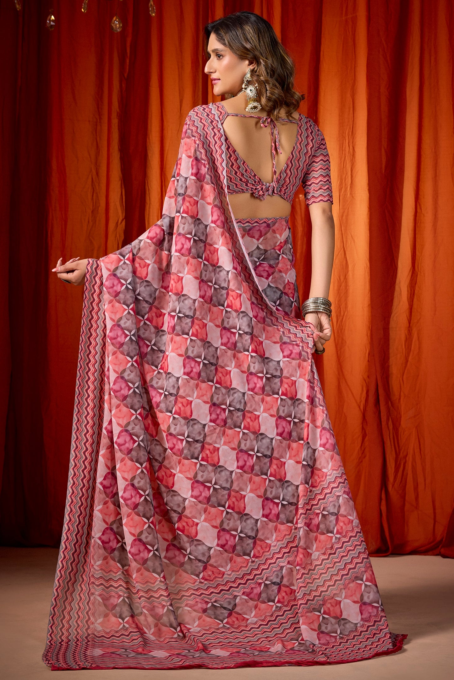 Shraddha - Red Georgette Digital Printed Saree