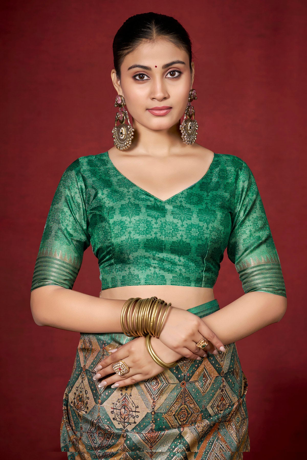 Veera - Sea Green Soft Silk Digital Printed Saree with Woven Border