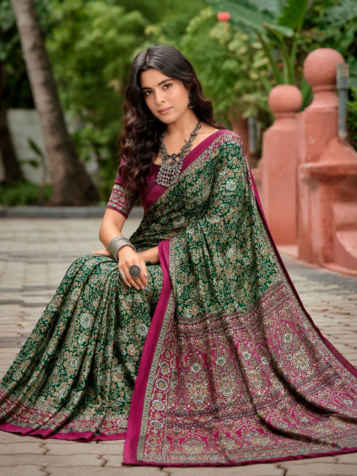 Rajkala - Green Printed Crepe Silk Saree