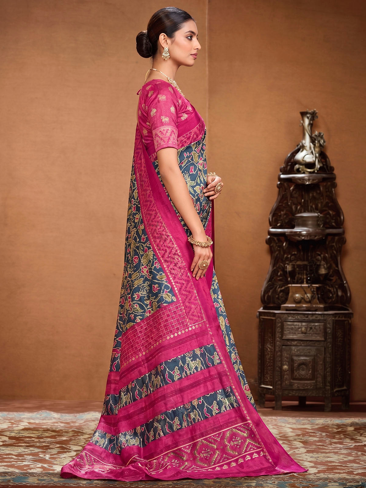 Sentosa - Blue Patola Silk Printed Saree with Figure Print