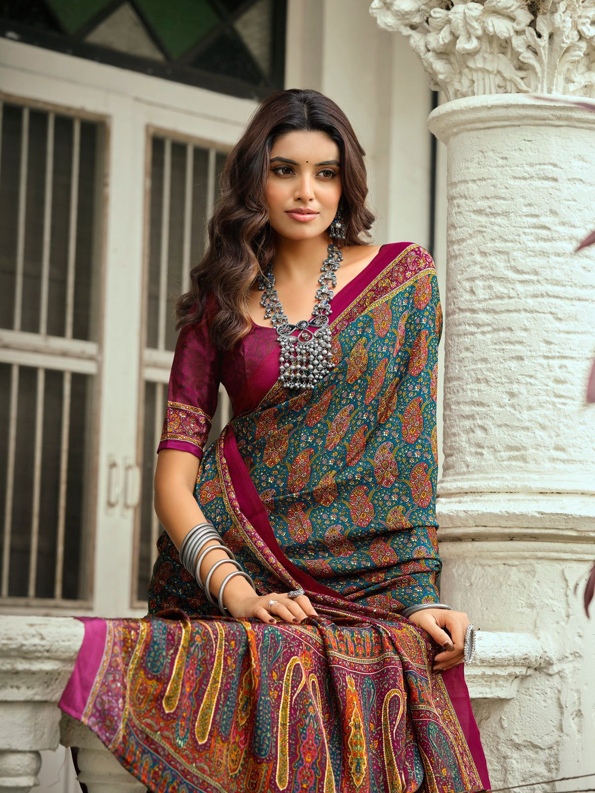 Rajkala - Blue Printed Crepe Silk Saree