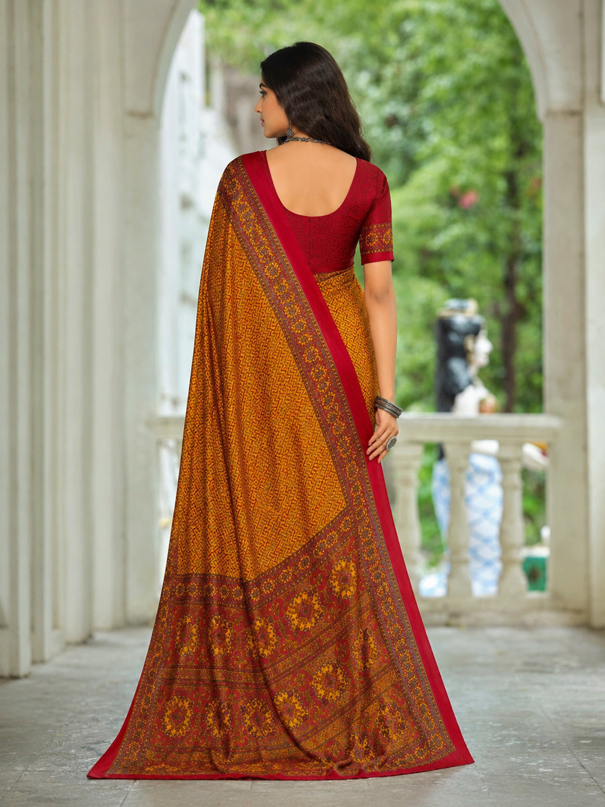 Rajkala - Yellow Printed Crepe Silk Saree