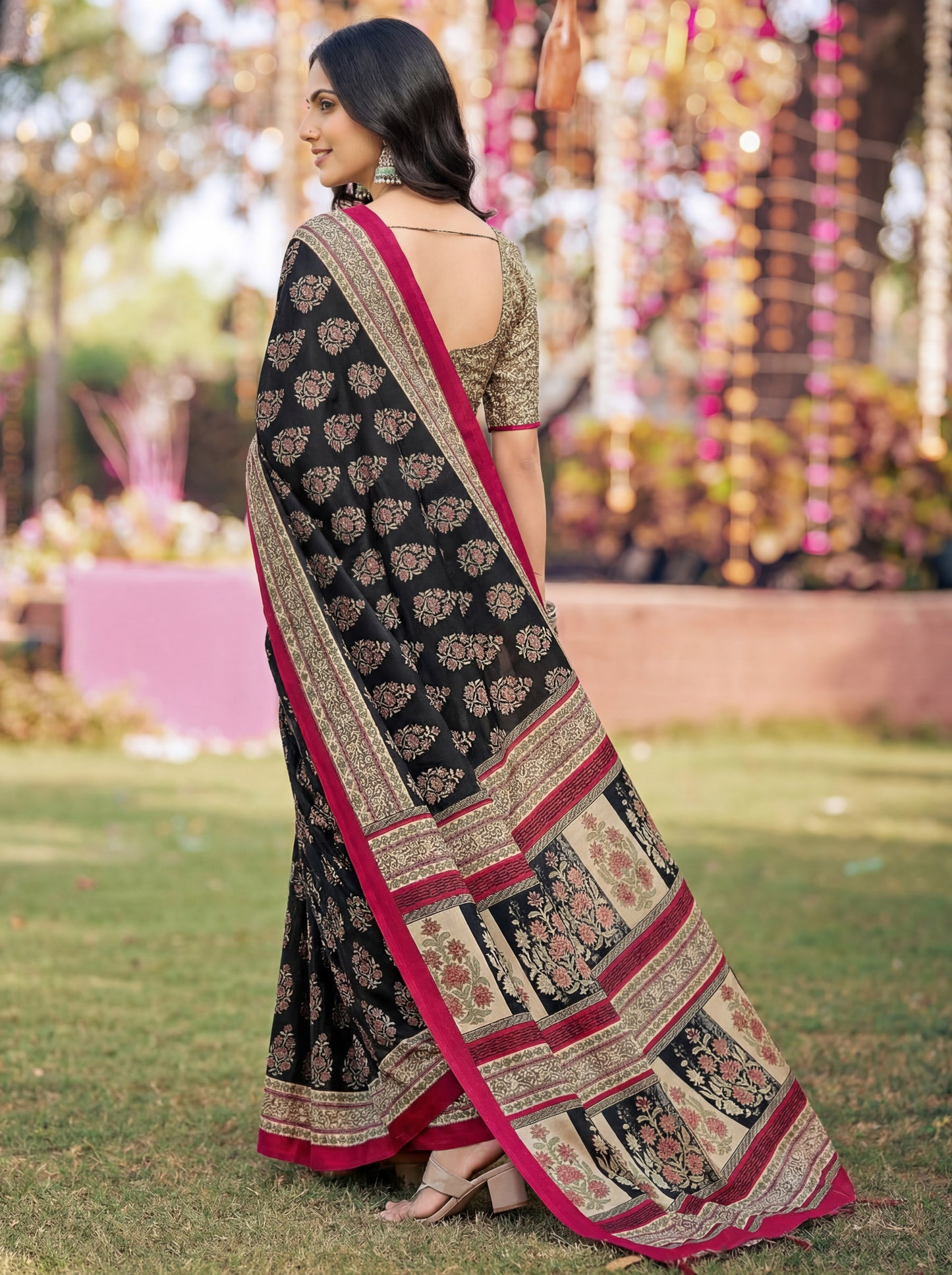 Rajkala - Black Printed Crepe Silk Saree