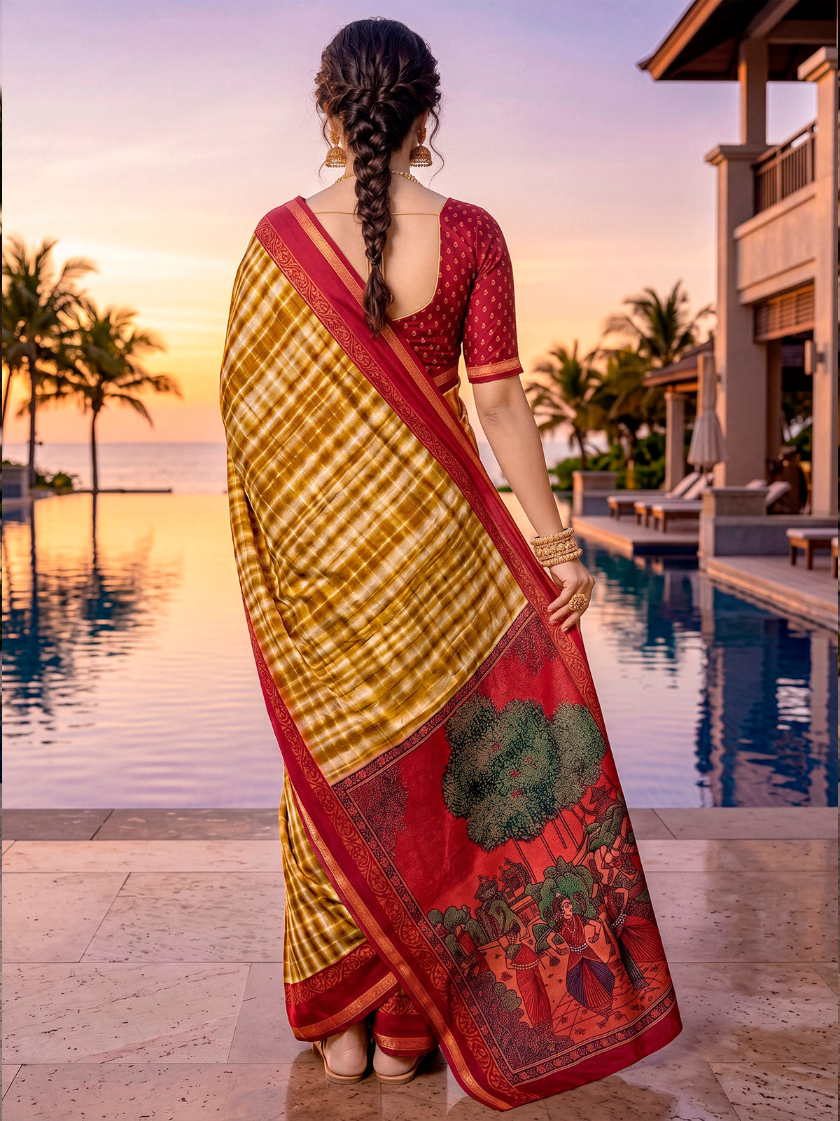 Monalisa - Yellow Printed Liva Cotton Silk Saree