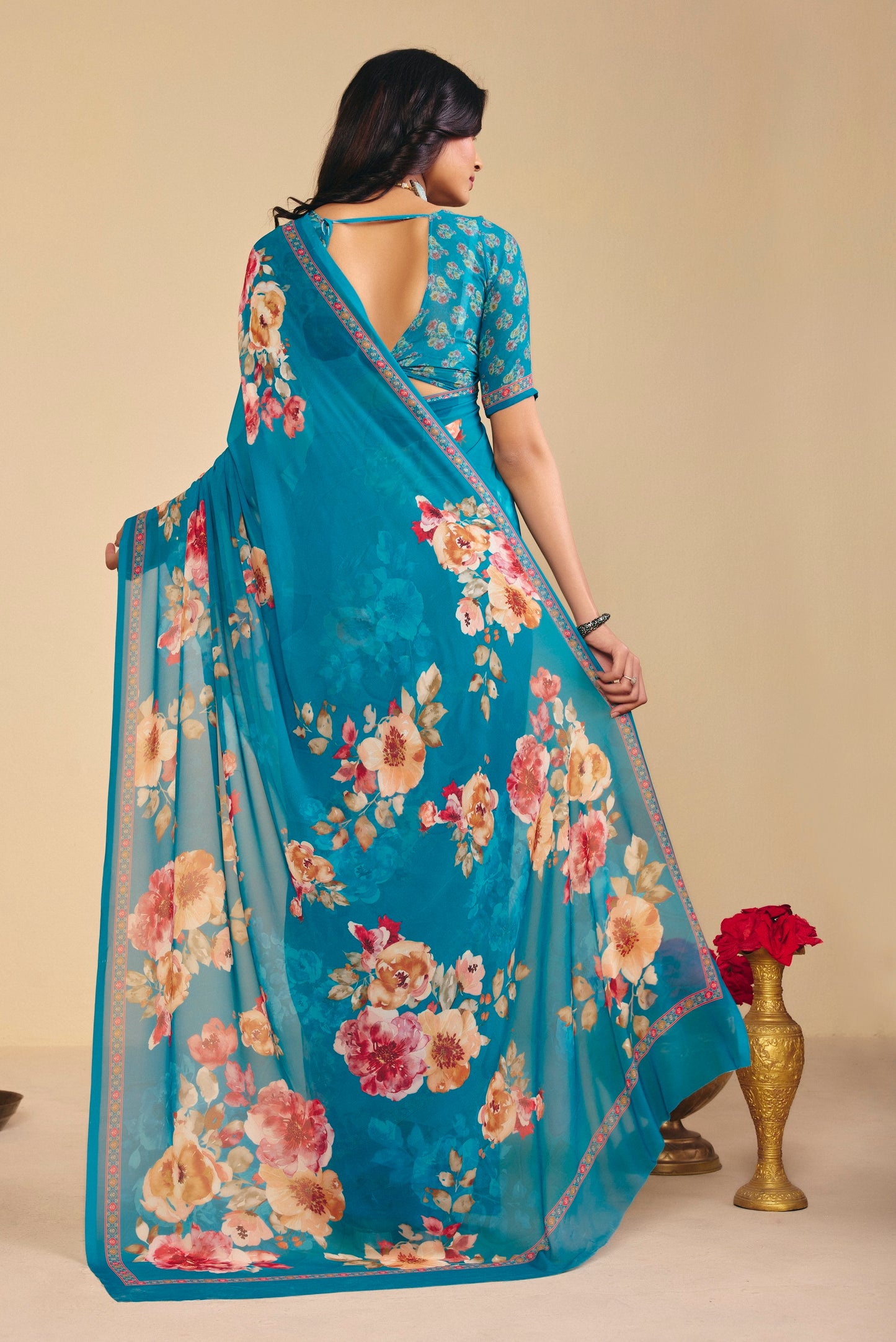 Twisha - Firozi Georgette Digital Printed Saree
