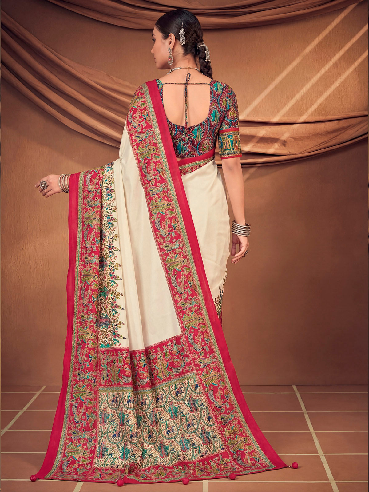 Kumuda - Cream Mysore Silk Jari Printed with Tessals