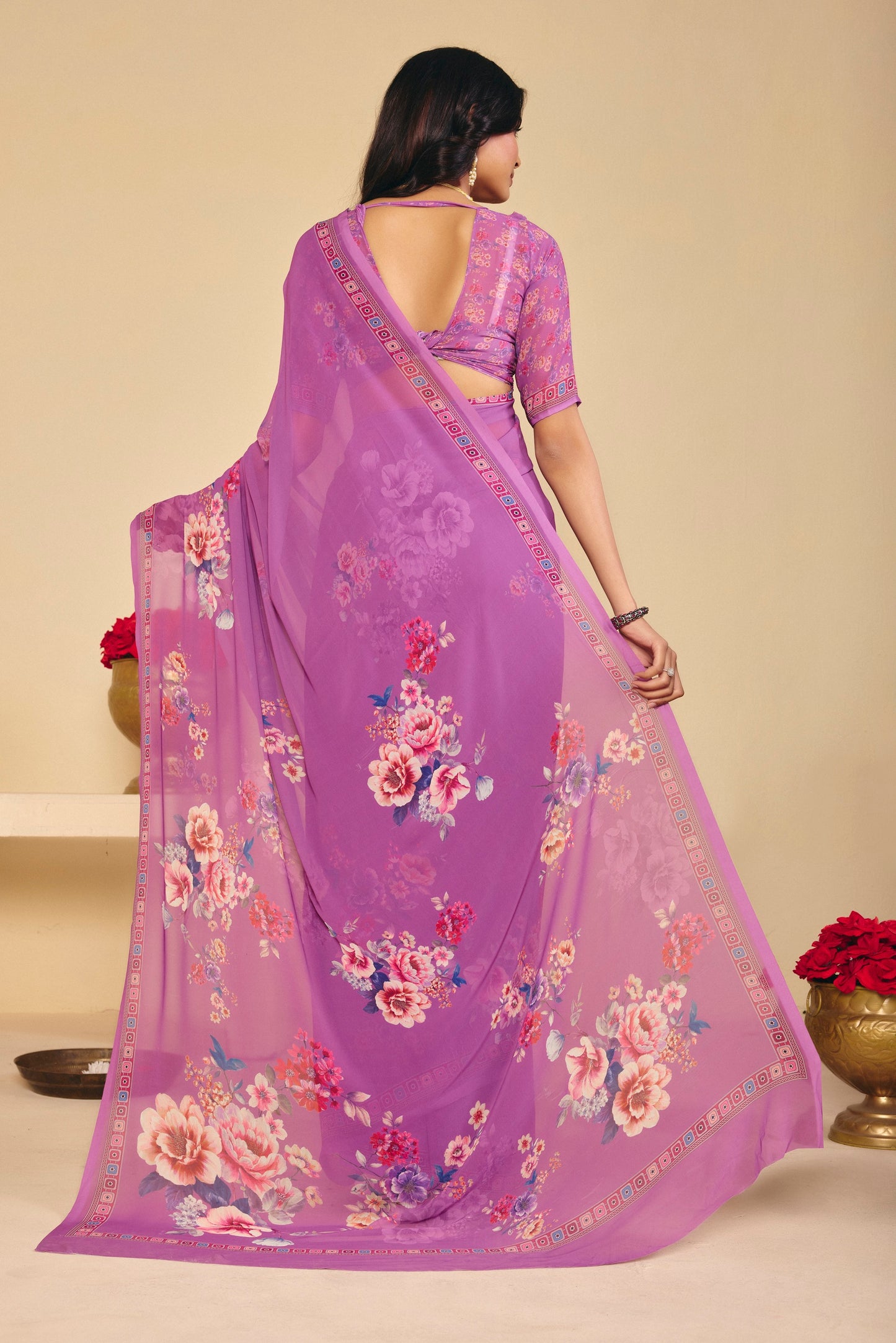 Twisha - Purple Georgette Digital Printed Saree