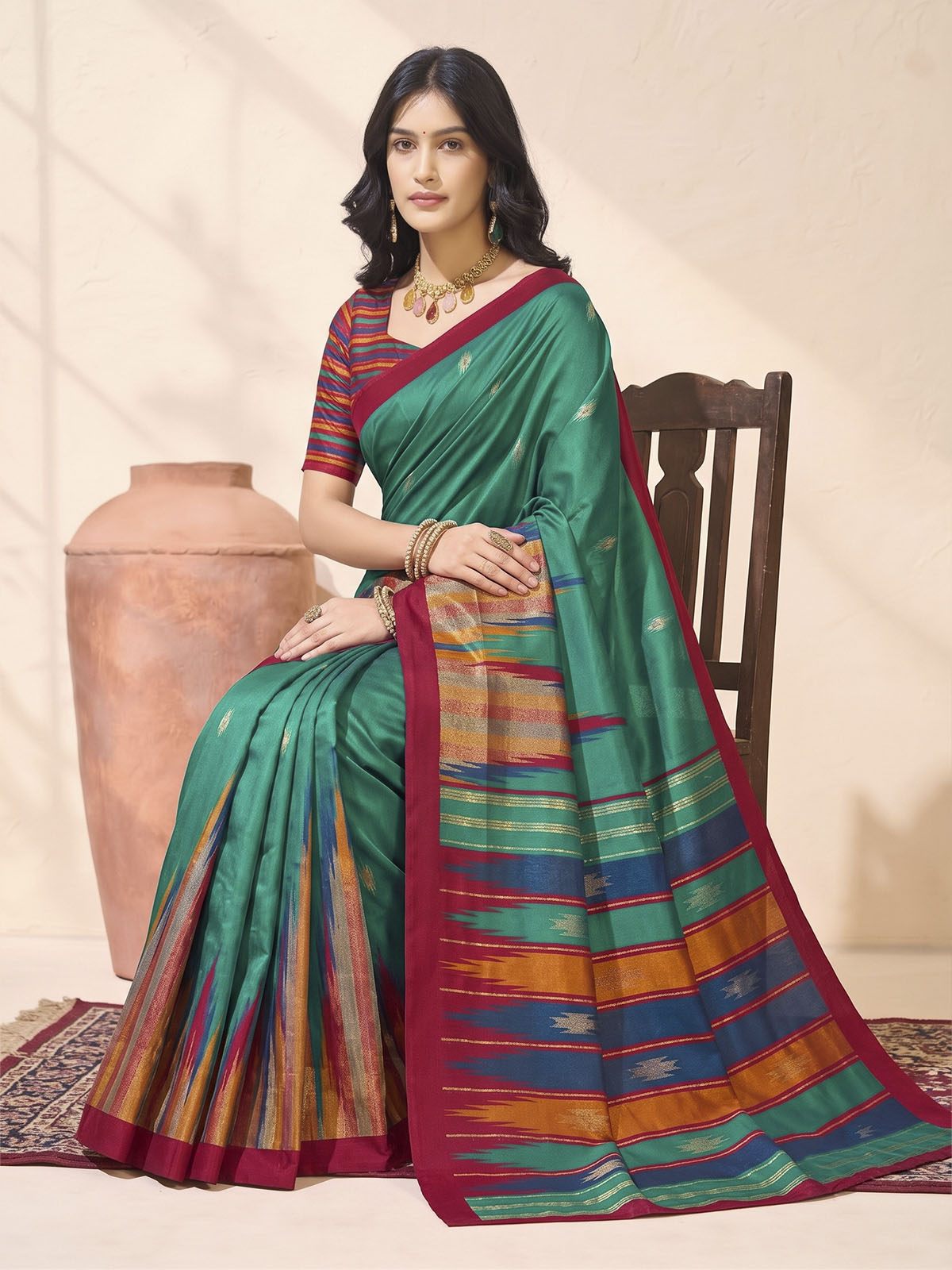 Sentosa - Turquoise Patola Silk Printed Saree with Figure Print