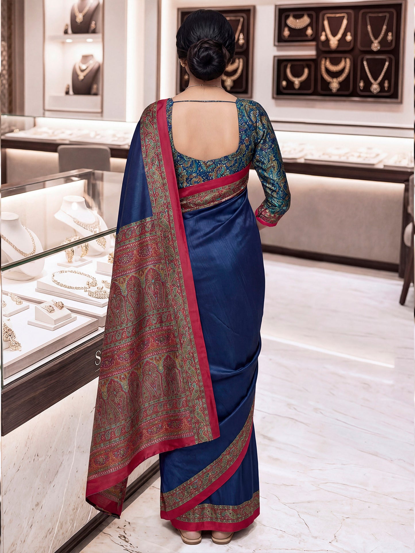 Chitrika - Navy Blue Printed Crepe Silk Saree
