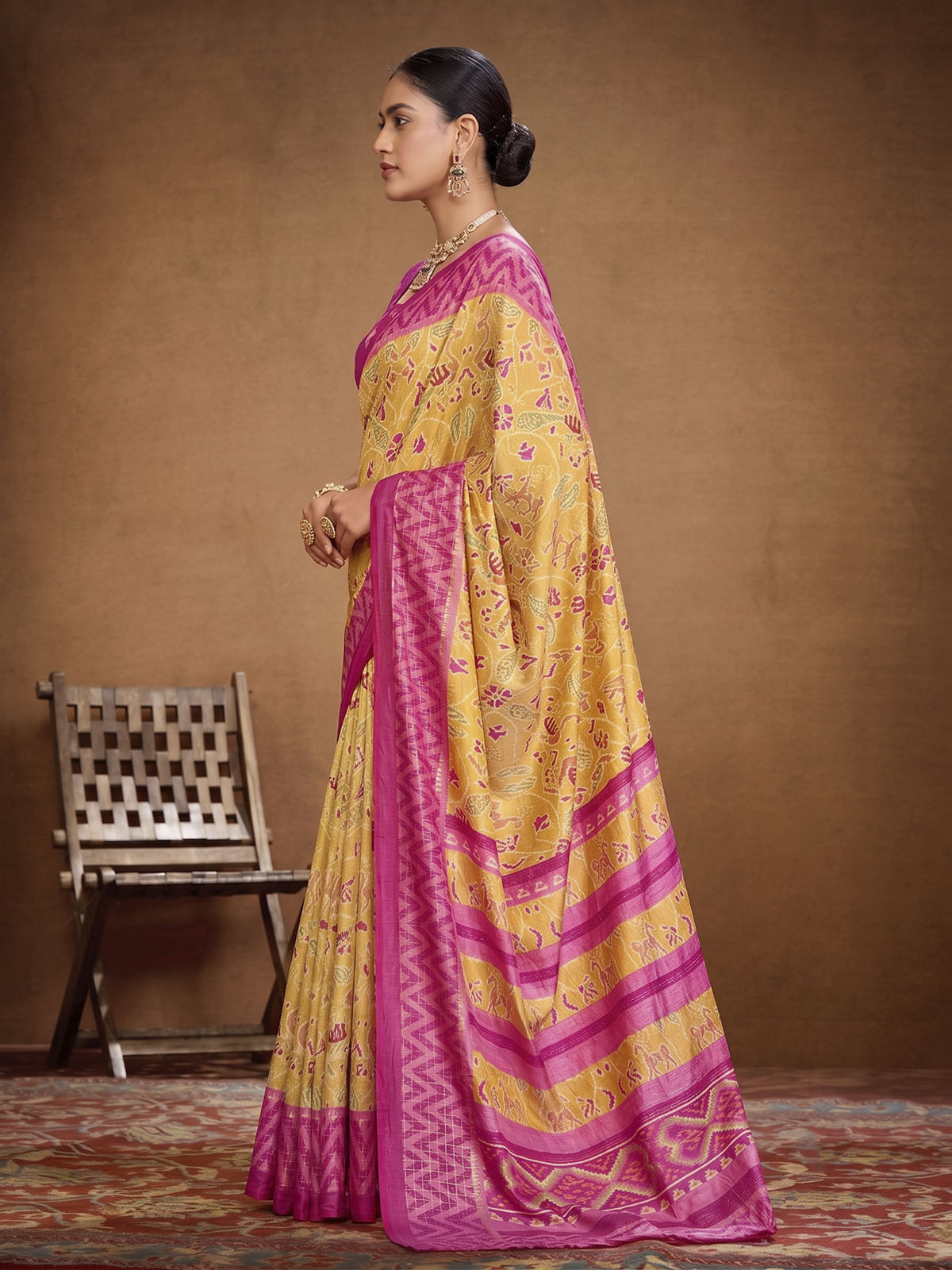 Sentosa - Yellow Patola Silk Printed Saree with Figure Print