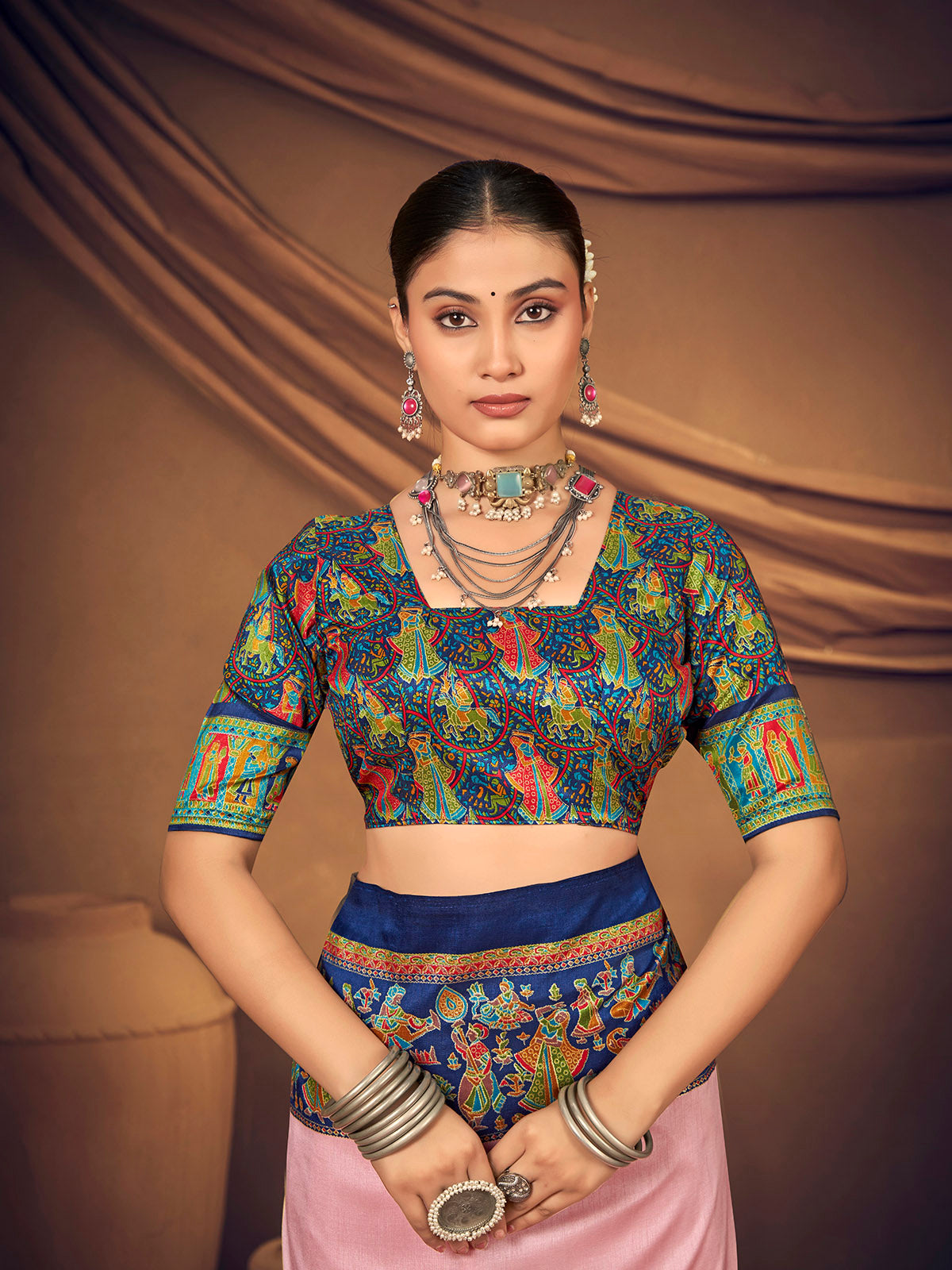 Kumuda - Baby Pink Mysore Silk Jari Printed with Tessals