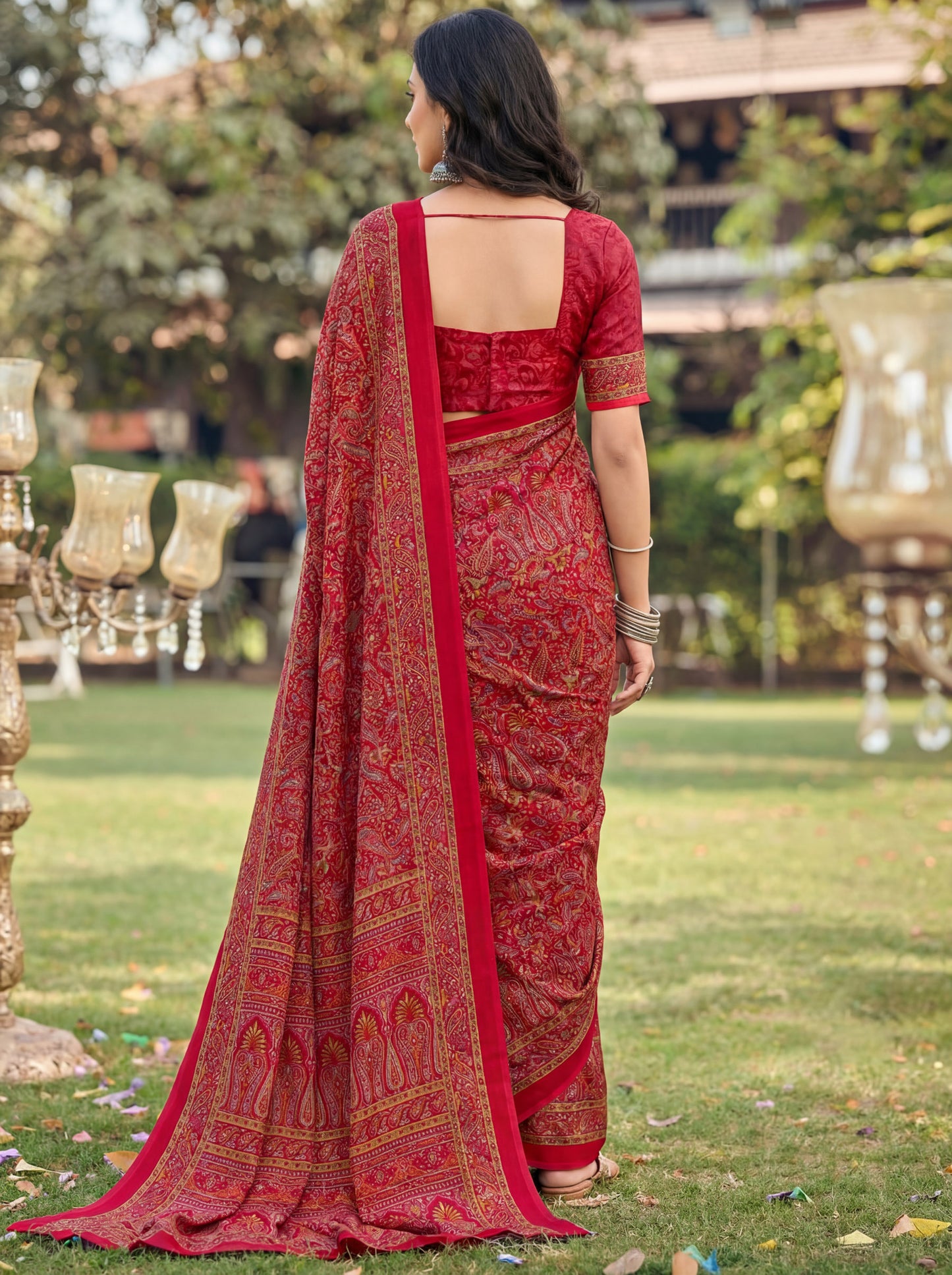 Rajkala - Red Printed Crepe Silk Saree