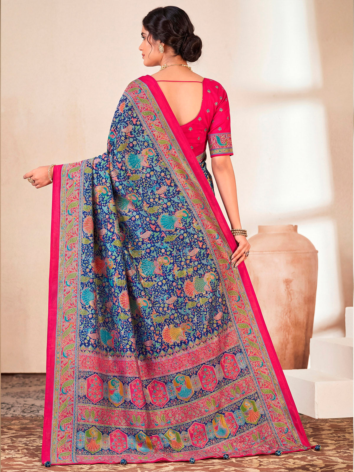 Kumuda - Blue Mysore Silk Jari Printed with Tessals