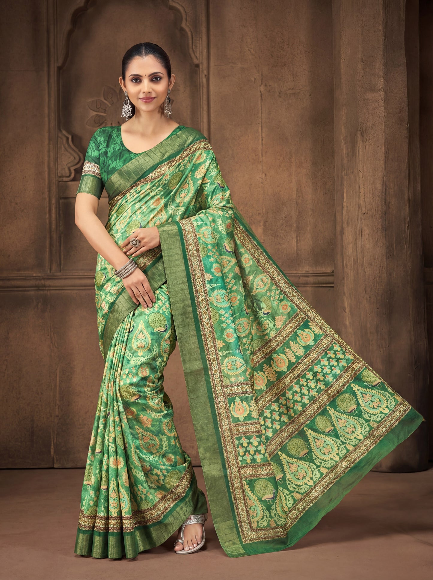 Devsena – Green Silk Digital Print Saree