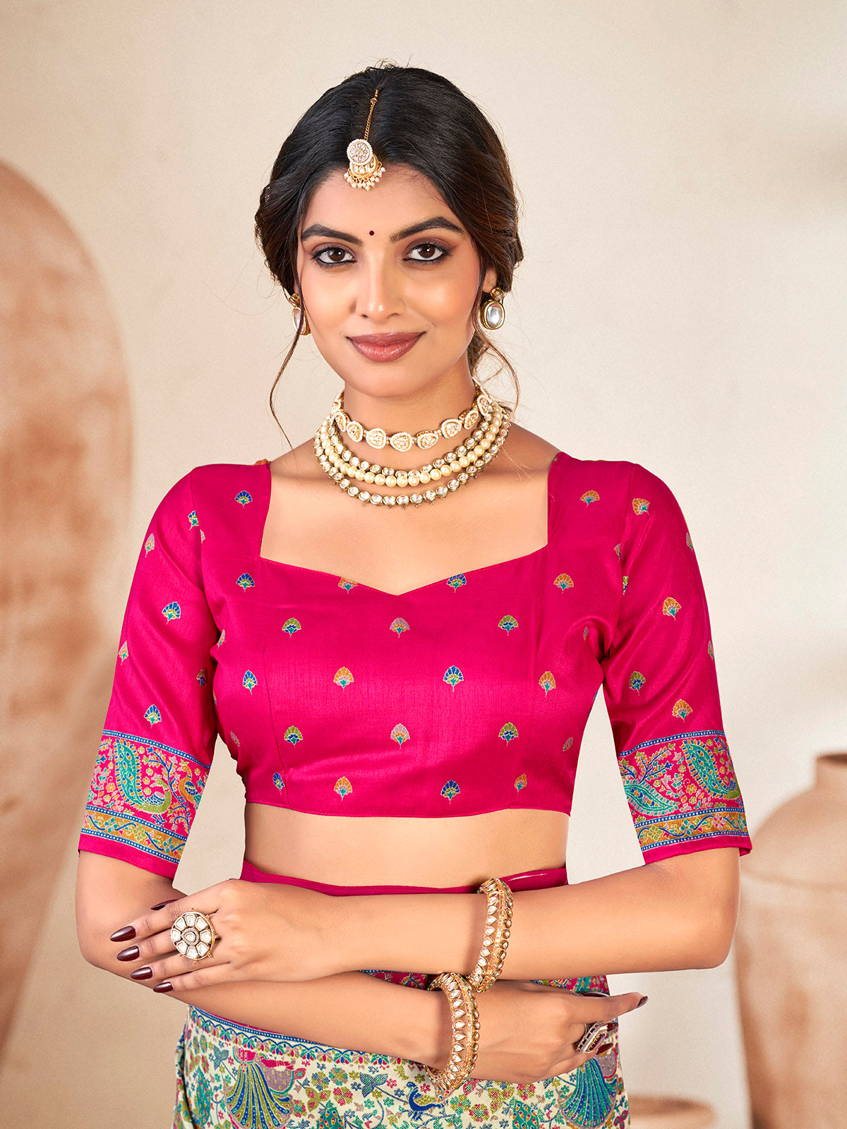 Kumuda - Cream Mysore Silk Jari Printed with Tessals