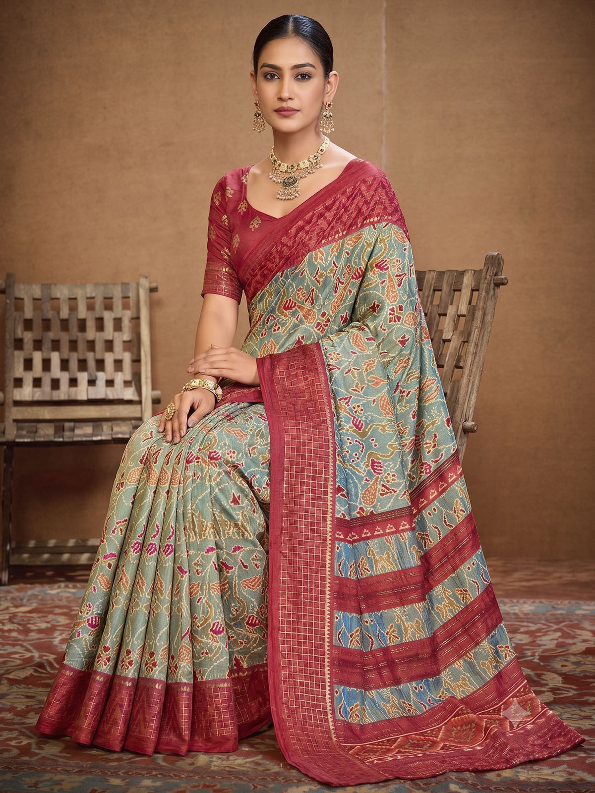 Sentosa - Sea Green Patola Silk Printed Saree with Figure Print