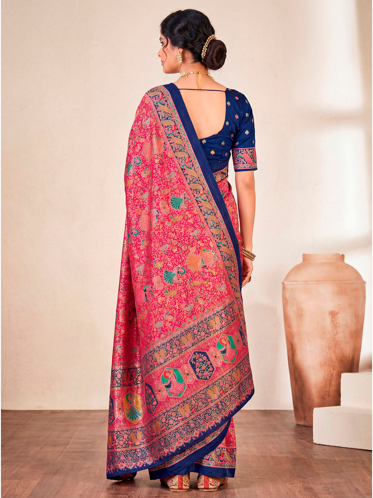 Kumuda - Pink Mysore Silk Jari Printed with Tessals