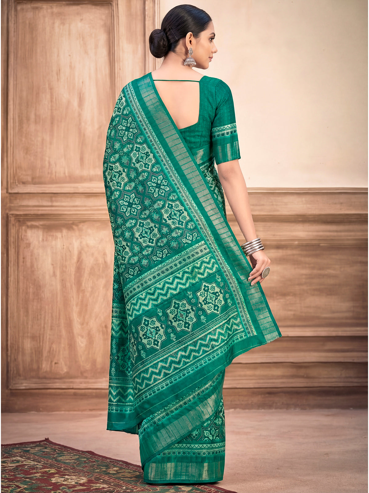 Devsena - Sea Green Silk Digital Print Saree with Zari Border