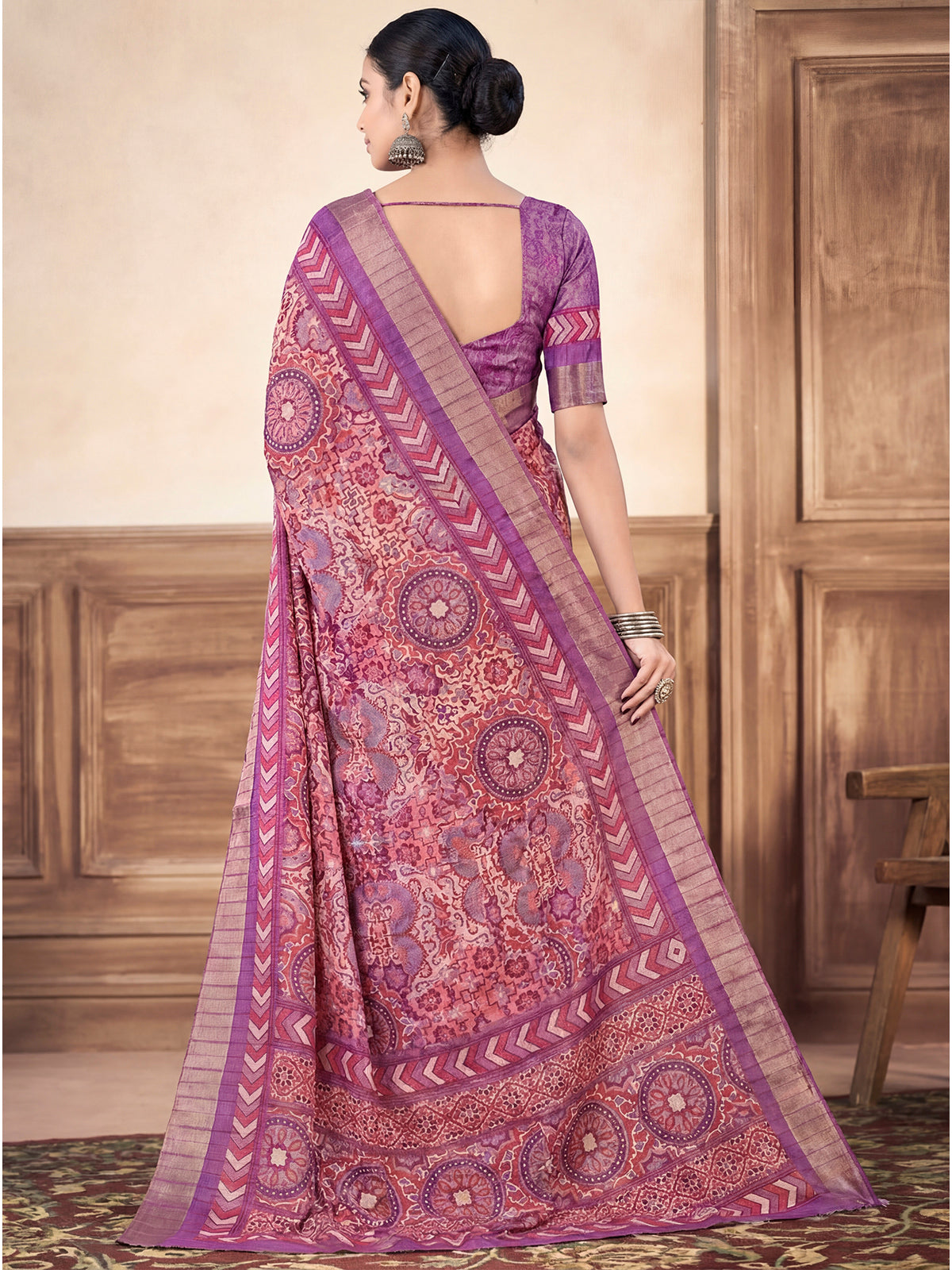 Devsena - Purple Silk Digital Print Saree with Zari Border