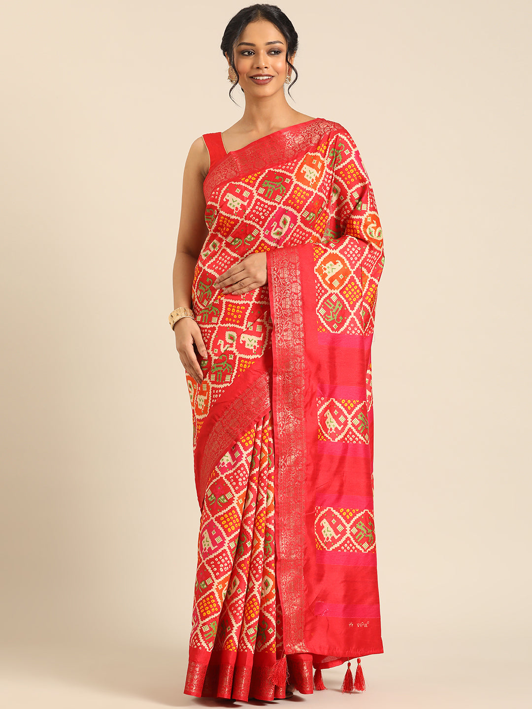 Vanya–Red Printed Weaving Silk Saree