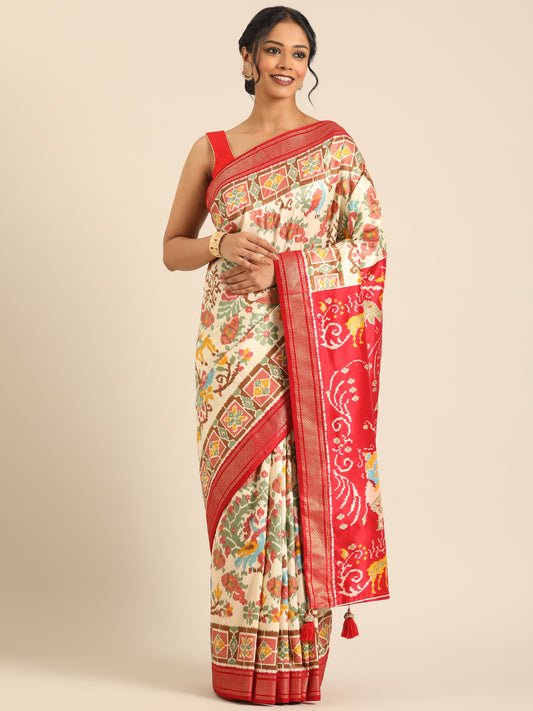 Rangrekha–Cream Printed Soft Silk Saree