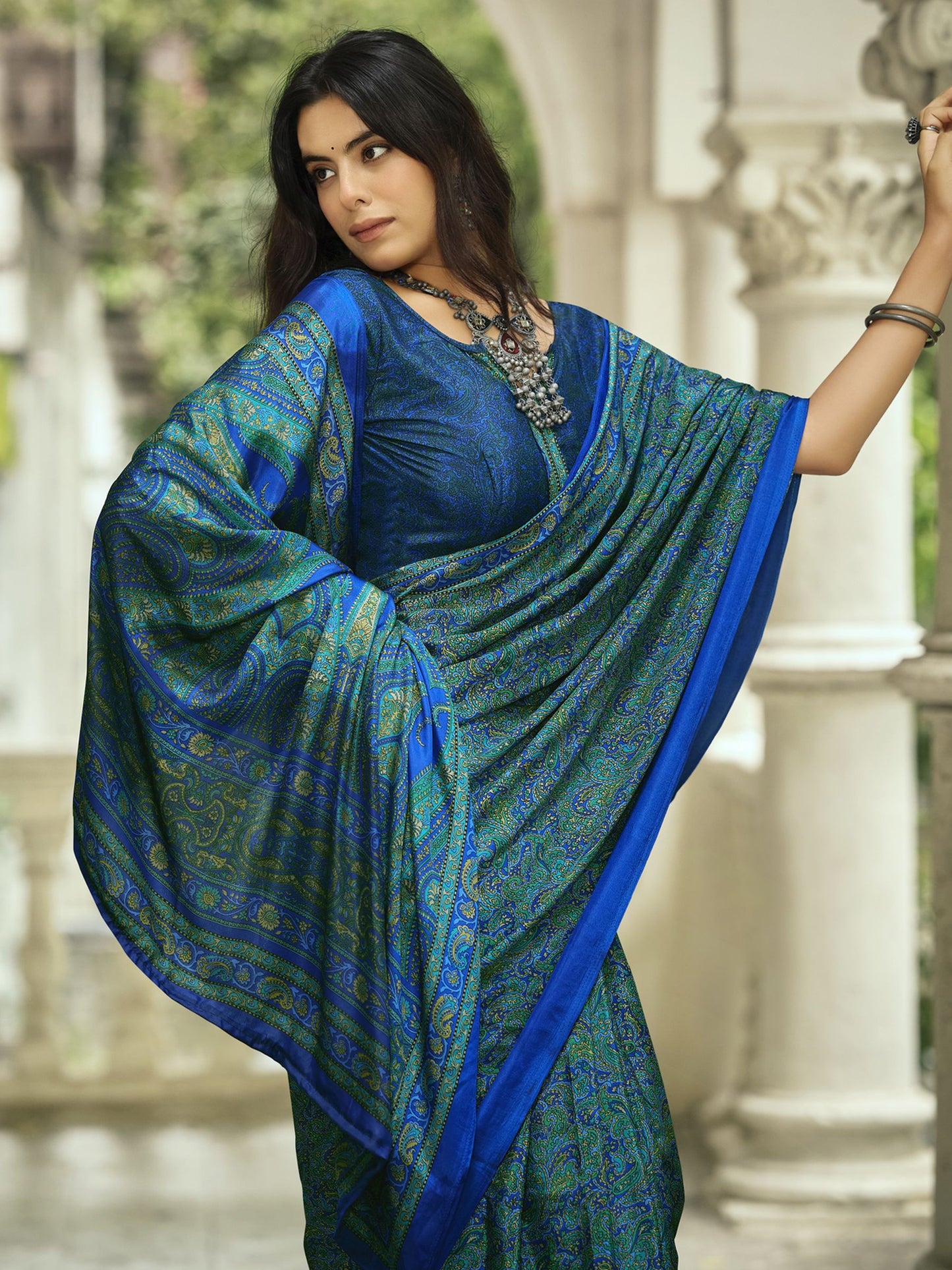 Rajkala - Blue Printed Crepe Silk Saree