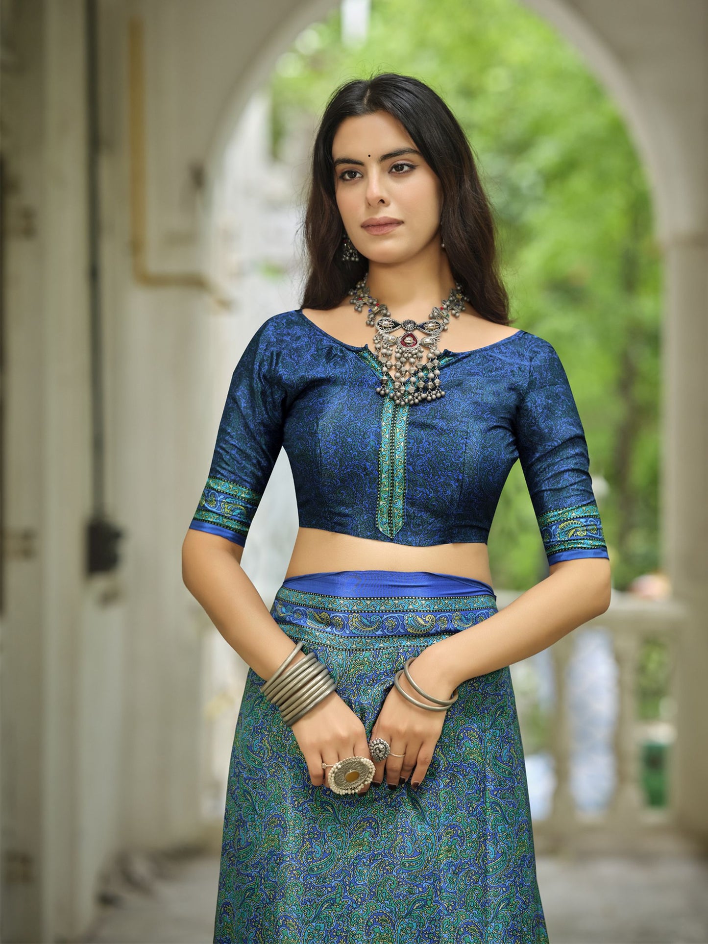 Rajkala - Blue Printed Crepe Silk Saree