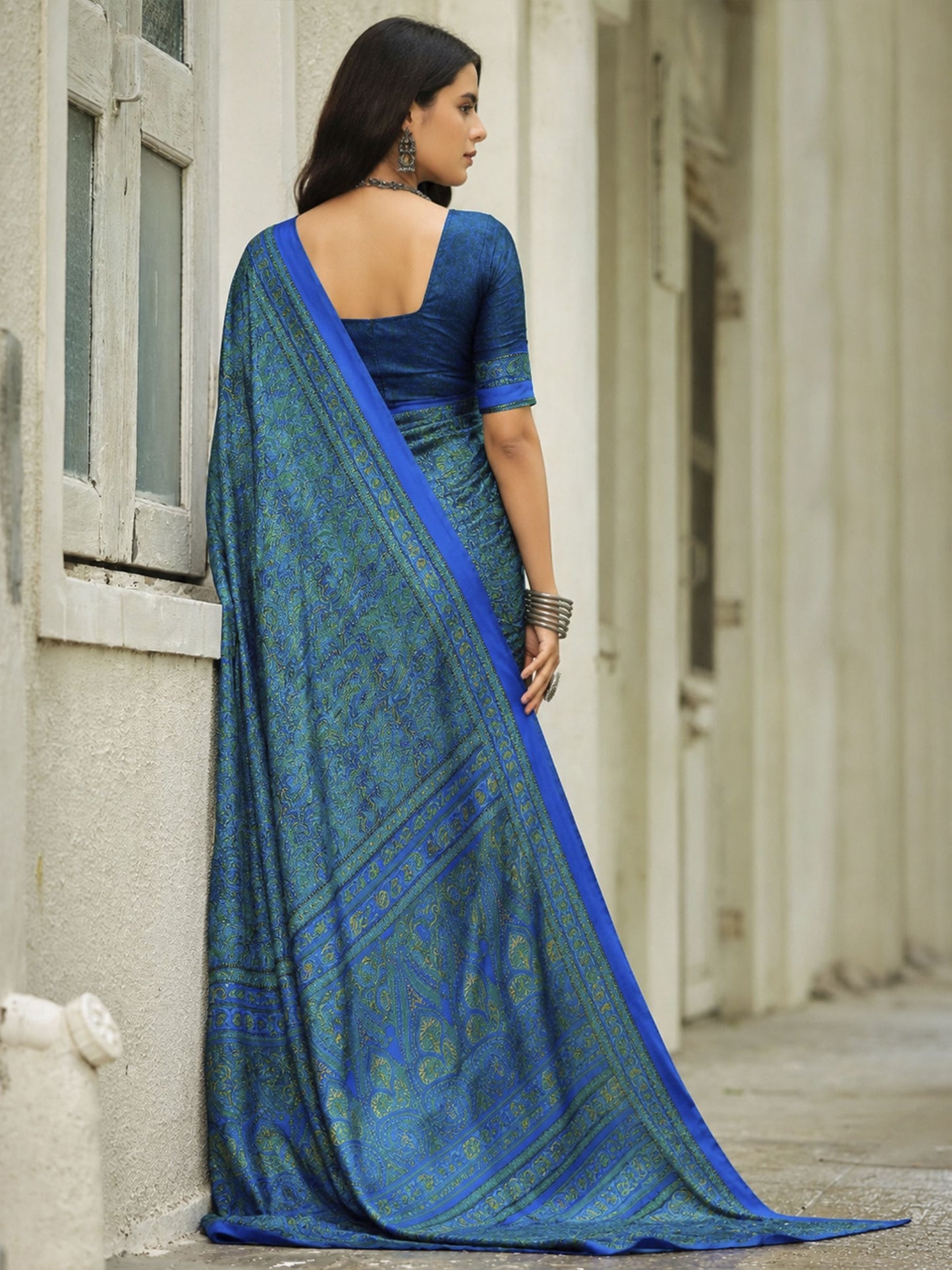 Rajkala - Blue Printed Crepe Silk Saree