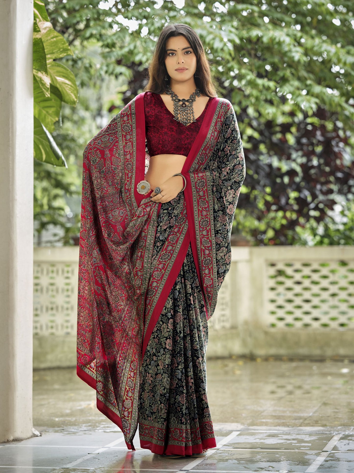 Rajkala - Black Printed Crepe Silk Saree