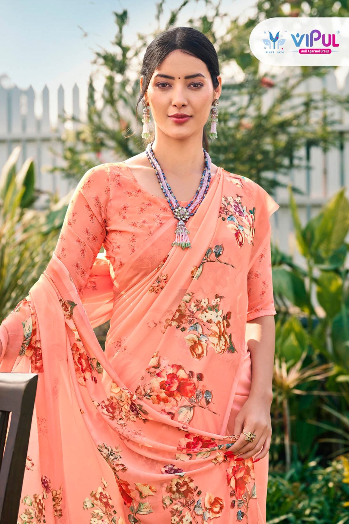 Riddhi - Peach Georgette Floral Digital Printed Saree